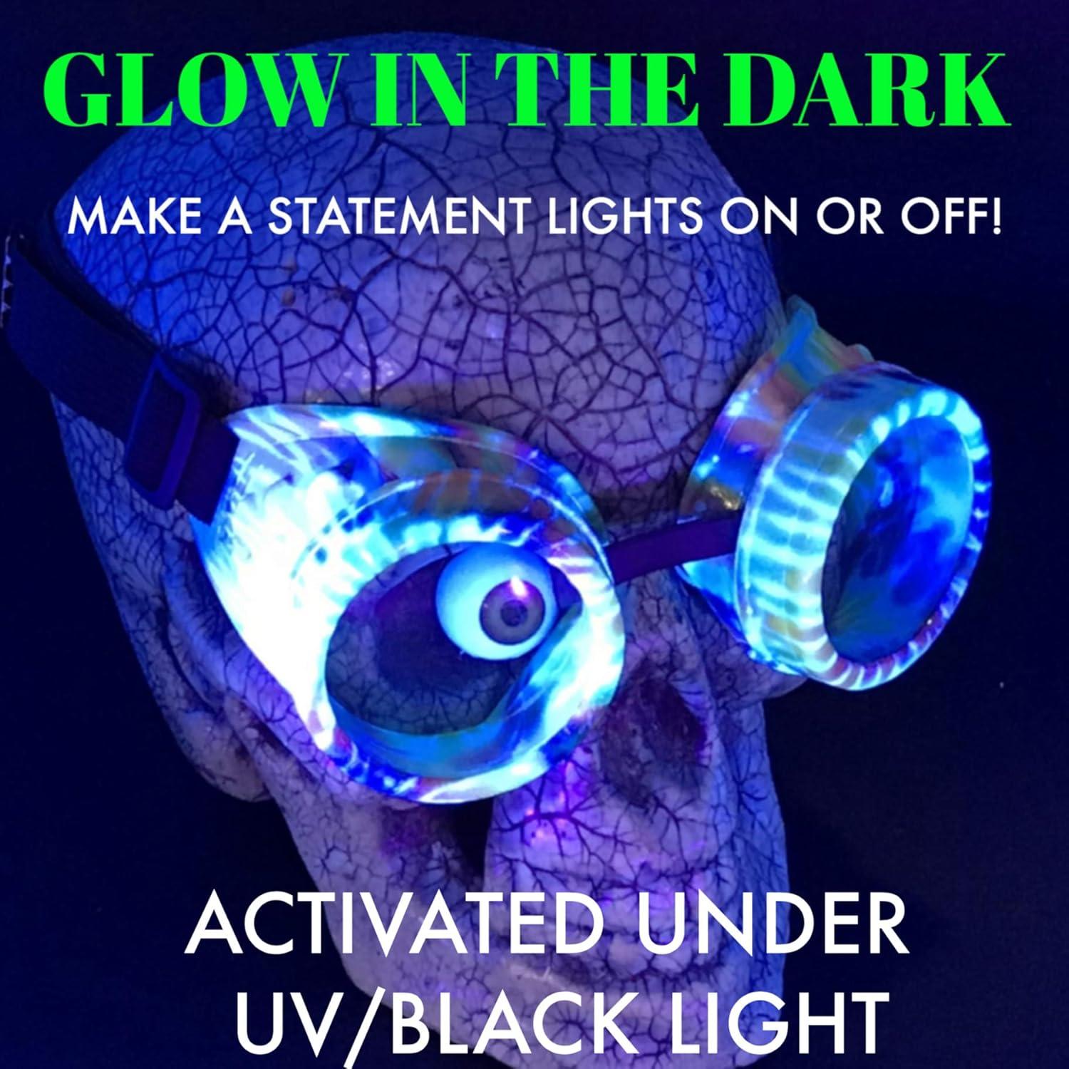 Gafas Steampunk Rave UV Glow Arcoíris Hechas a Mano