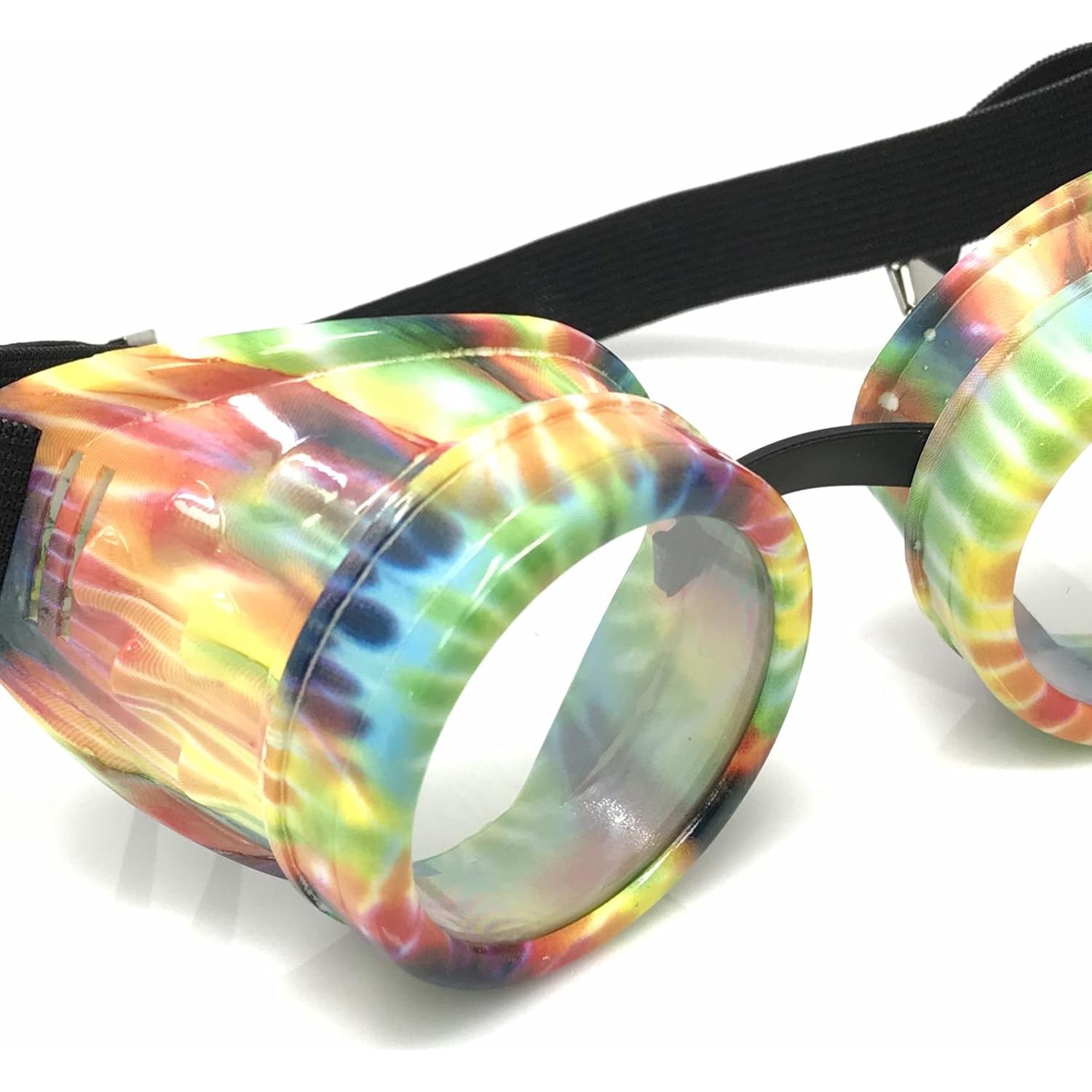 Gafas Steampunk Rave UV Glow Arcoíris Hechas a Mano