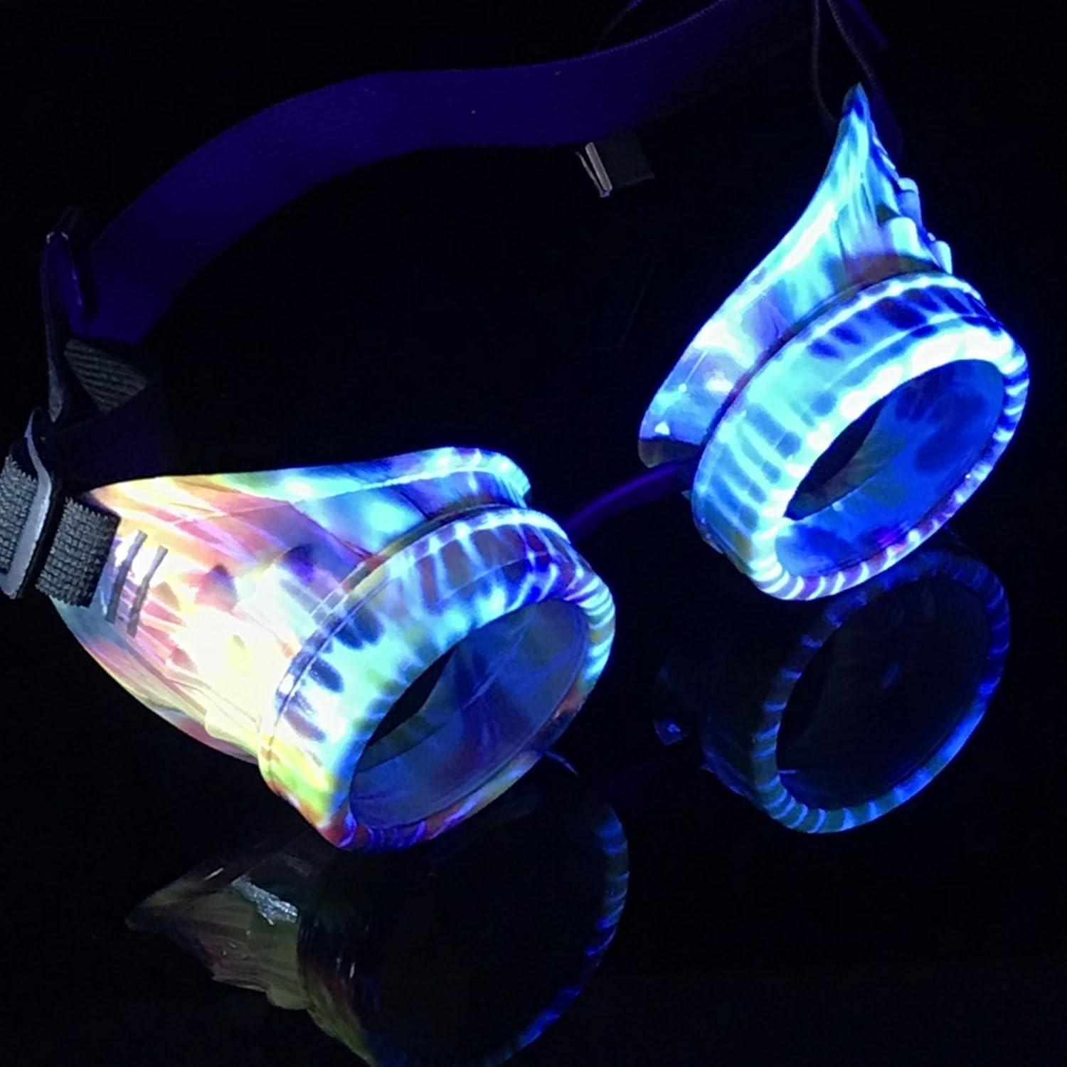 Gafas Steampunk Rave UV Glow Arcoíris Hechas a Mano