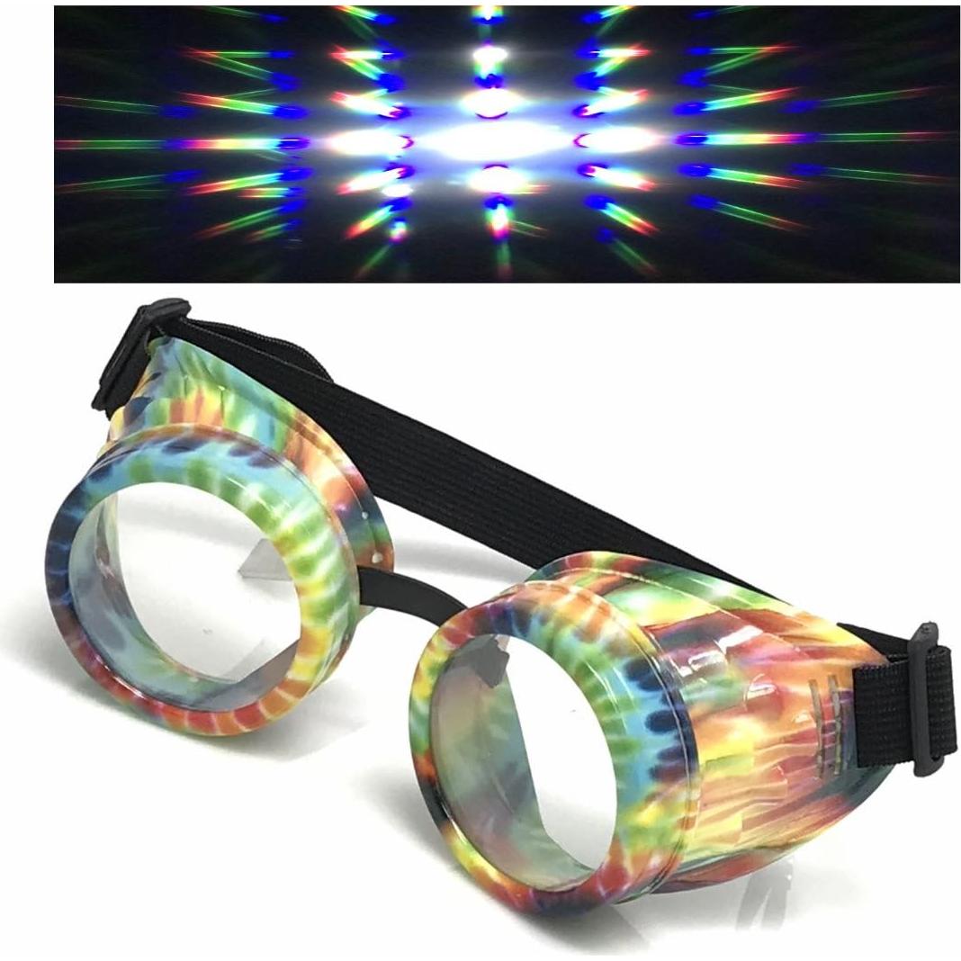 Gafas Steampunk Rave UV Glow Arcoíris Hechas a Mano