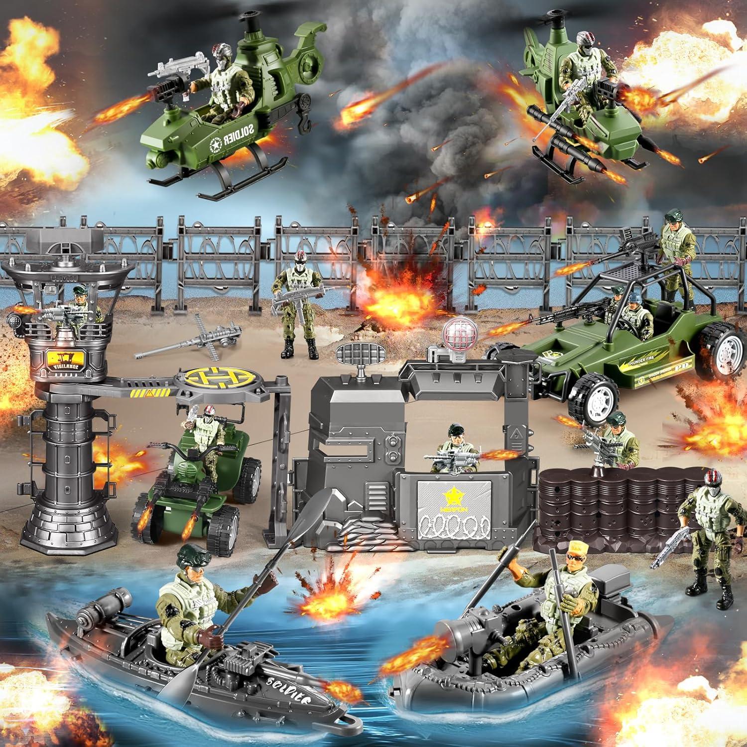 87-en-1 Juguetes de Soldados del Ejército JASSKKBO con Base Militar