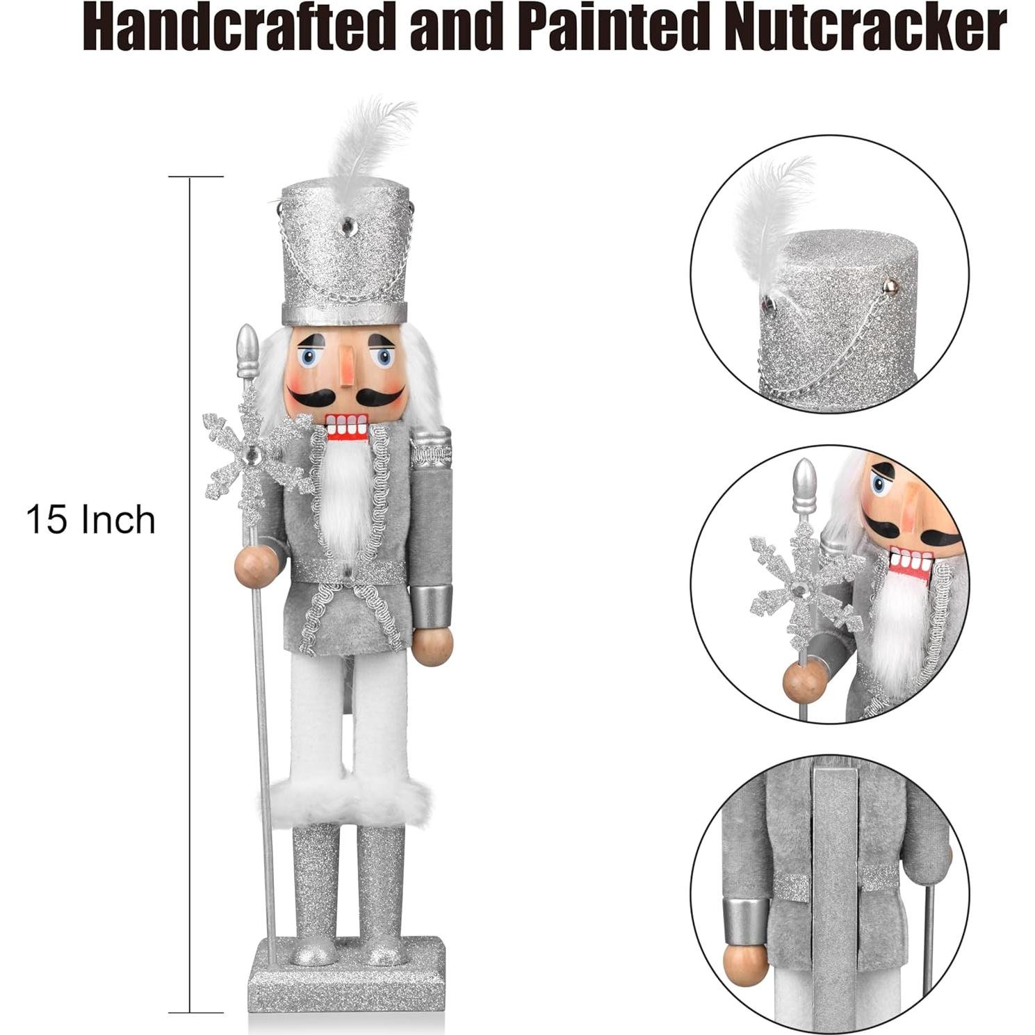 Figura de Cascanueces Soldado de Madera 38 cm Plata ArlinaL