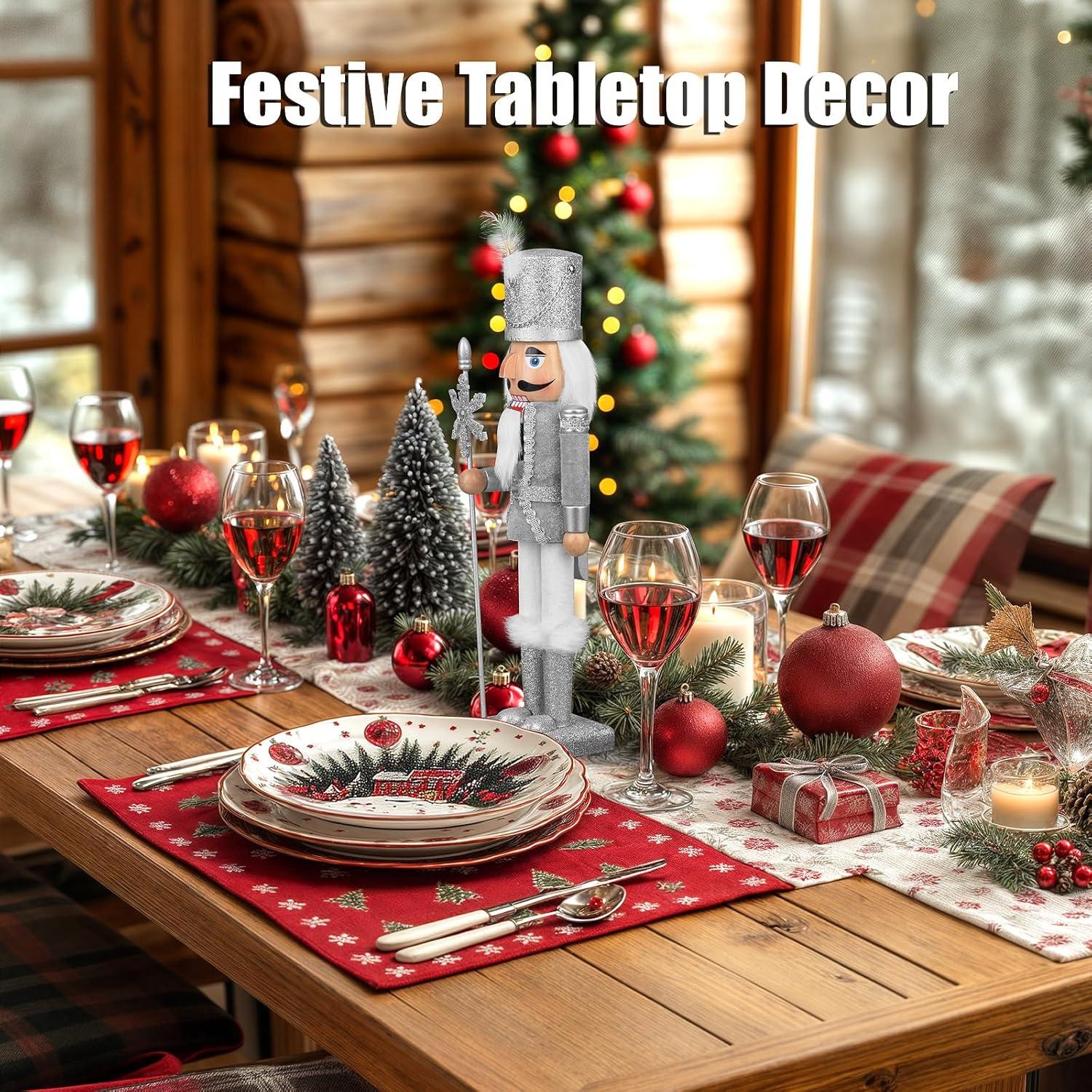 Figura de Cascanueces Soldado de Madera 38 cm Plata ArlinaL