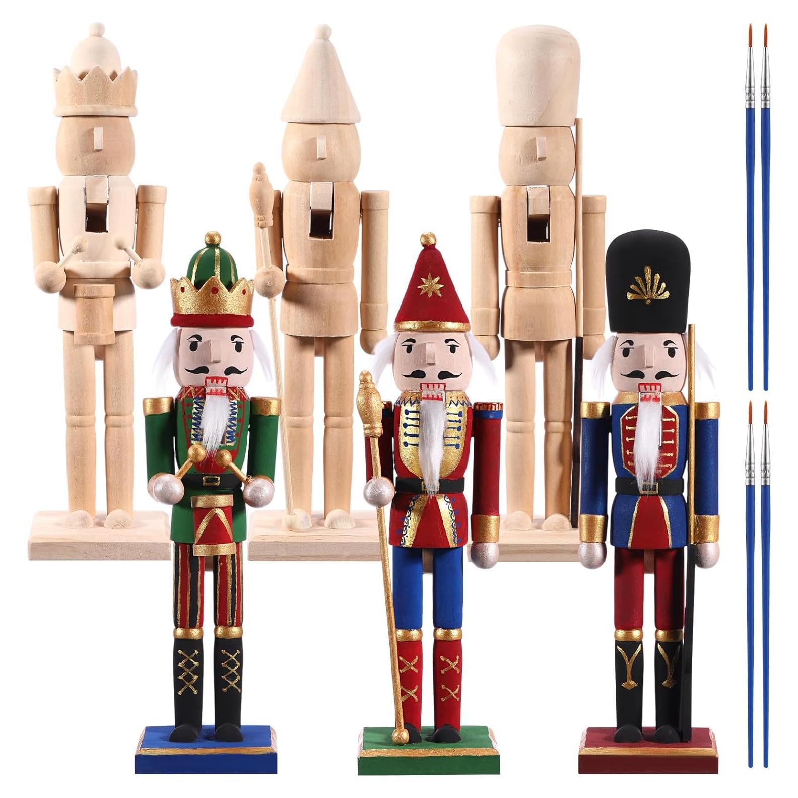 Set de 6 Cascanueces de Madera Sin Terminar 30 cm DIY Navidad