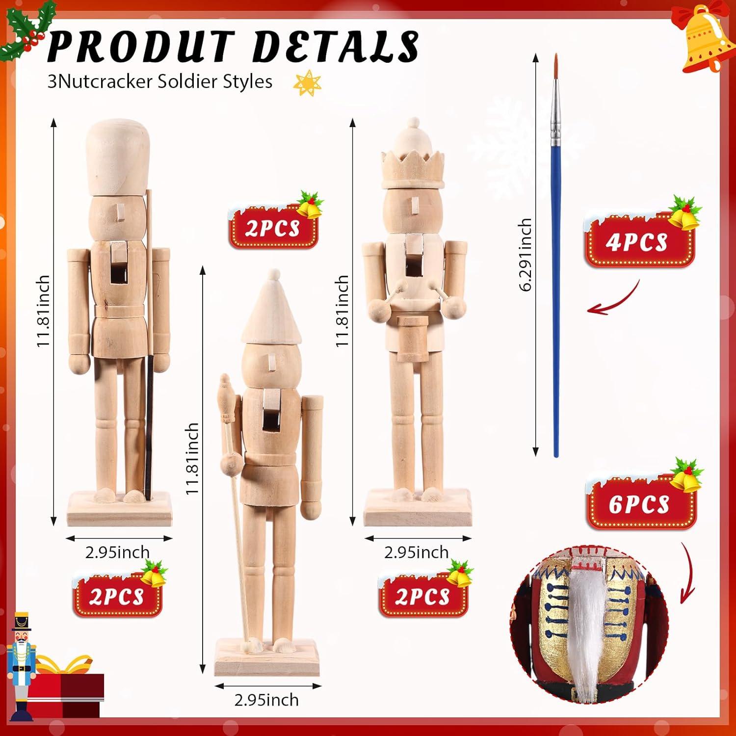 Set de 6 Cascanueces de Madera Sin Terminar 30 cm DIY Navidad