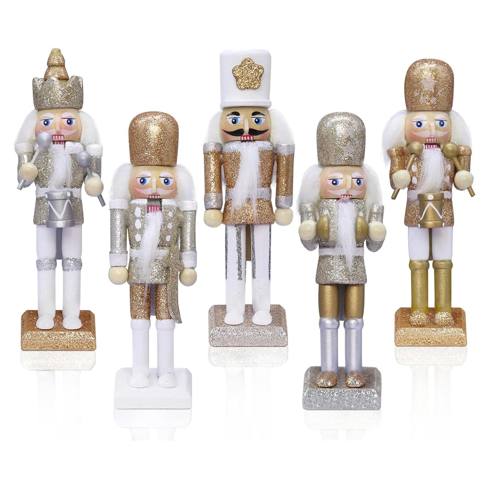 Juego de 5 Adornos Cascanueces Dorados Jolik - 14 cm