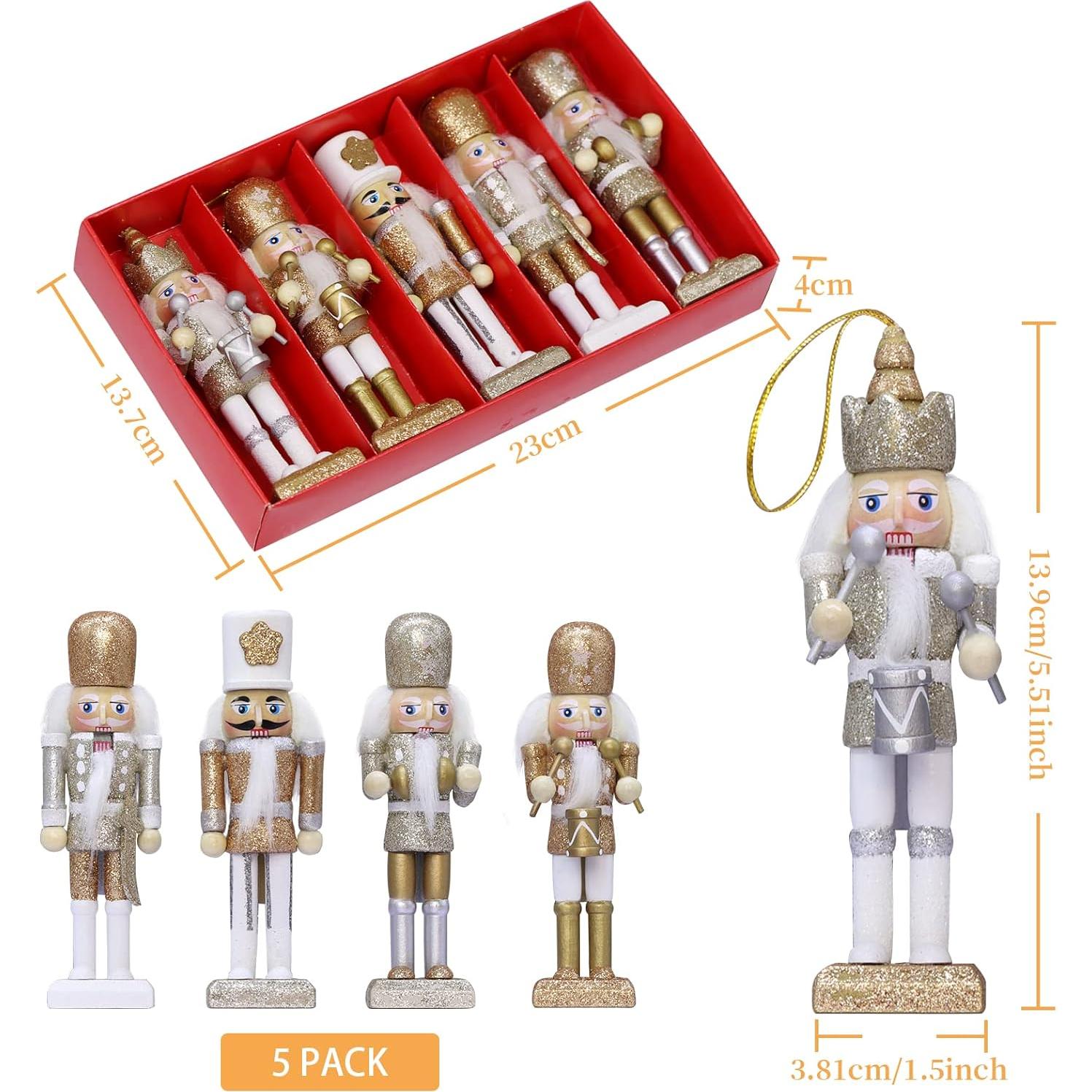 Juego de 5 Adornos Cascanueces Dorados Jolik - 14 cm