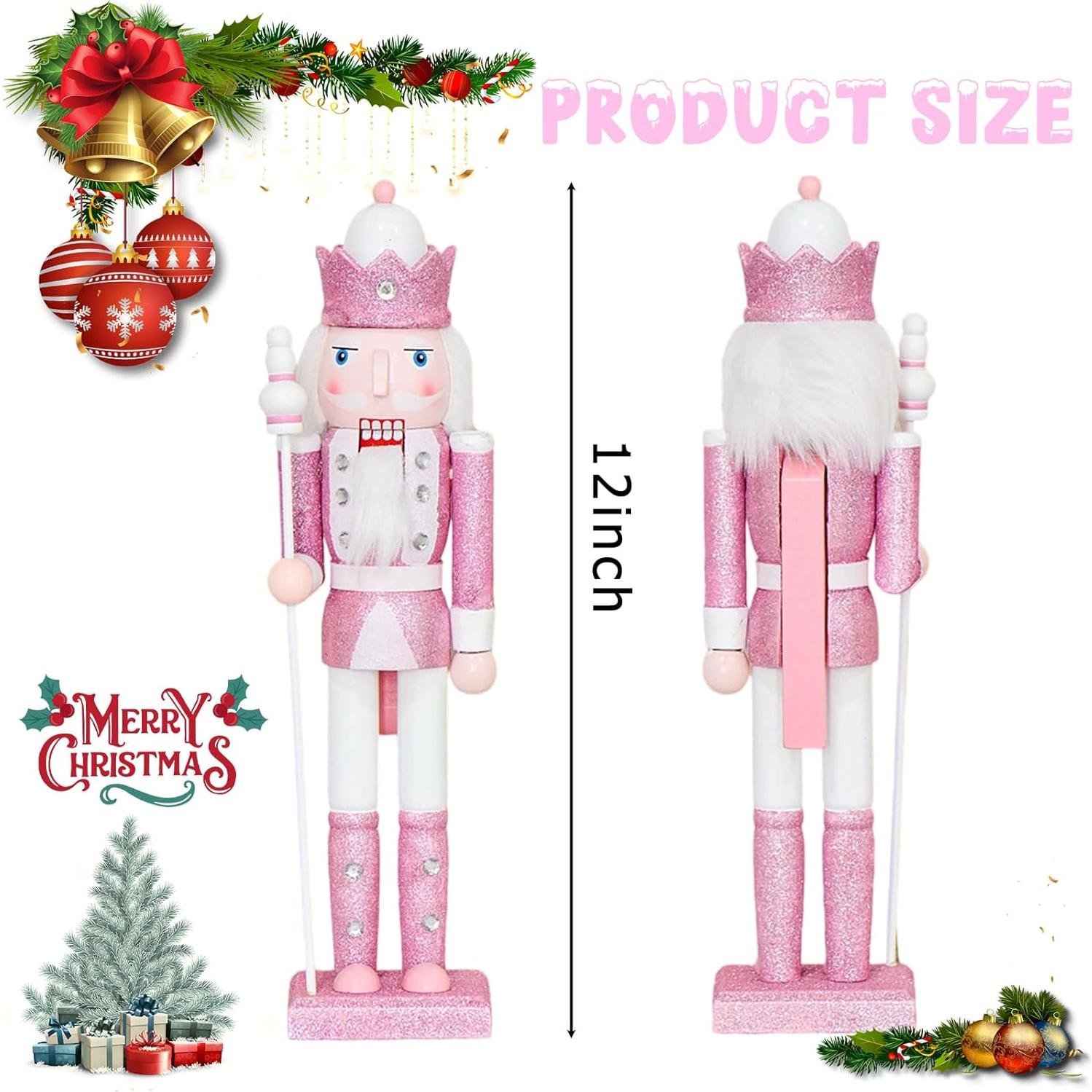 Adorno Navideño Cascanueces Rosa 30.48 cm Madera CynynYxy