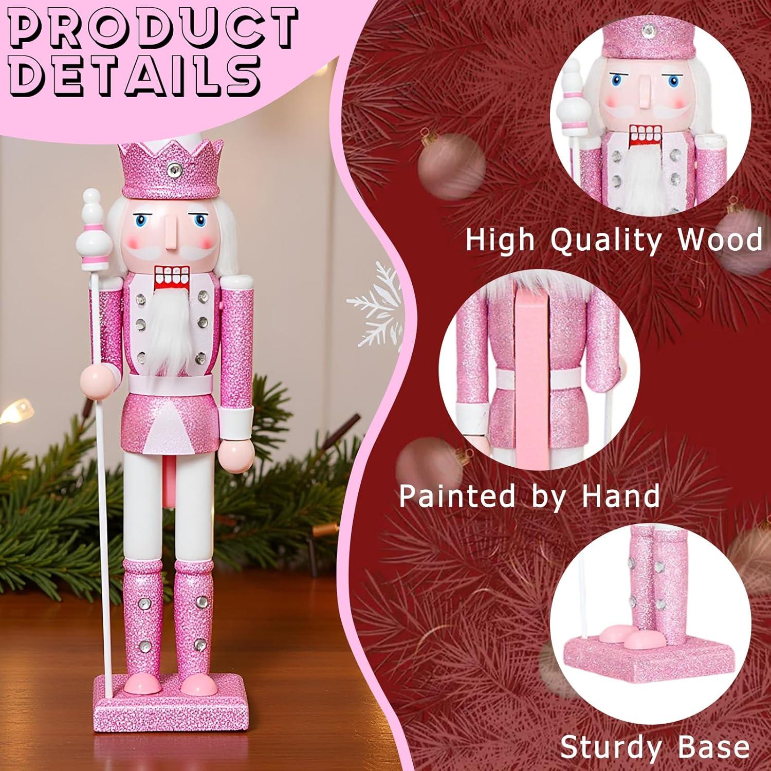 Adorno Navideño Cascanueces Rosa 30.48 cm Madera CynynYxy