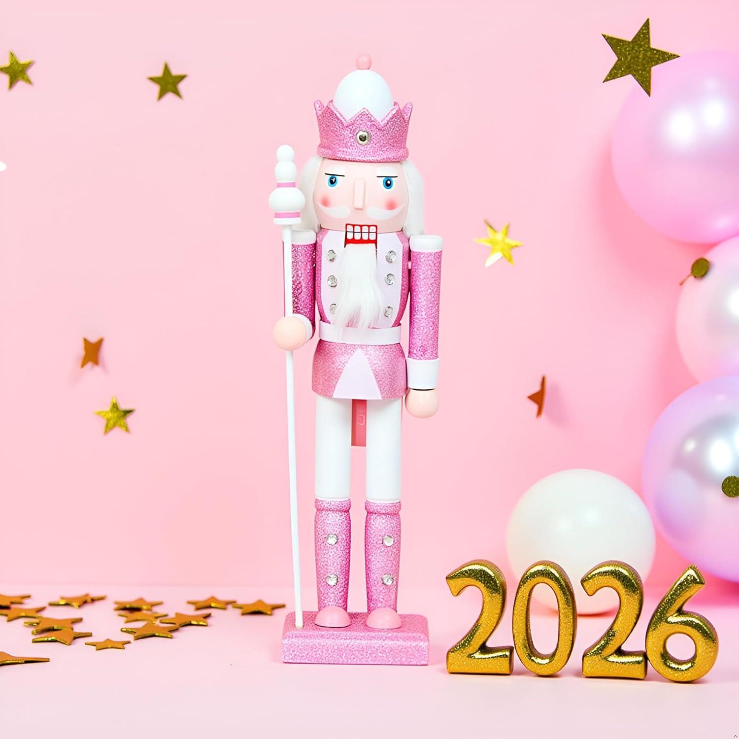 Adorno Navideño Cascanueces Rosa 30.48 cm Madera CynynYxy