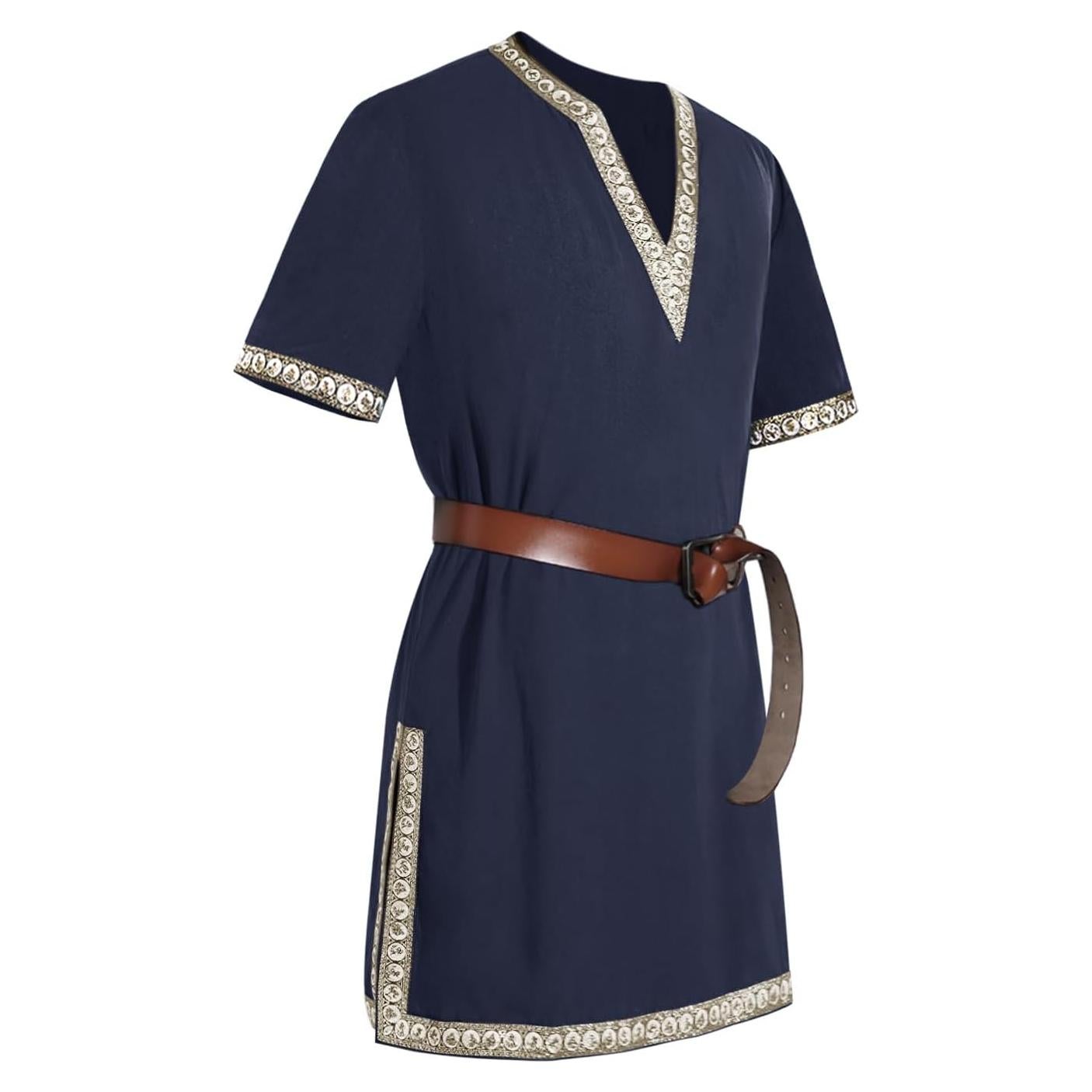 Túnica Medieval Escocesa Renacentista Hombre LARP Azul Marino