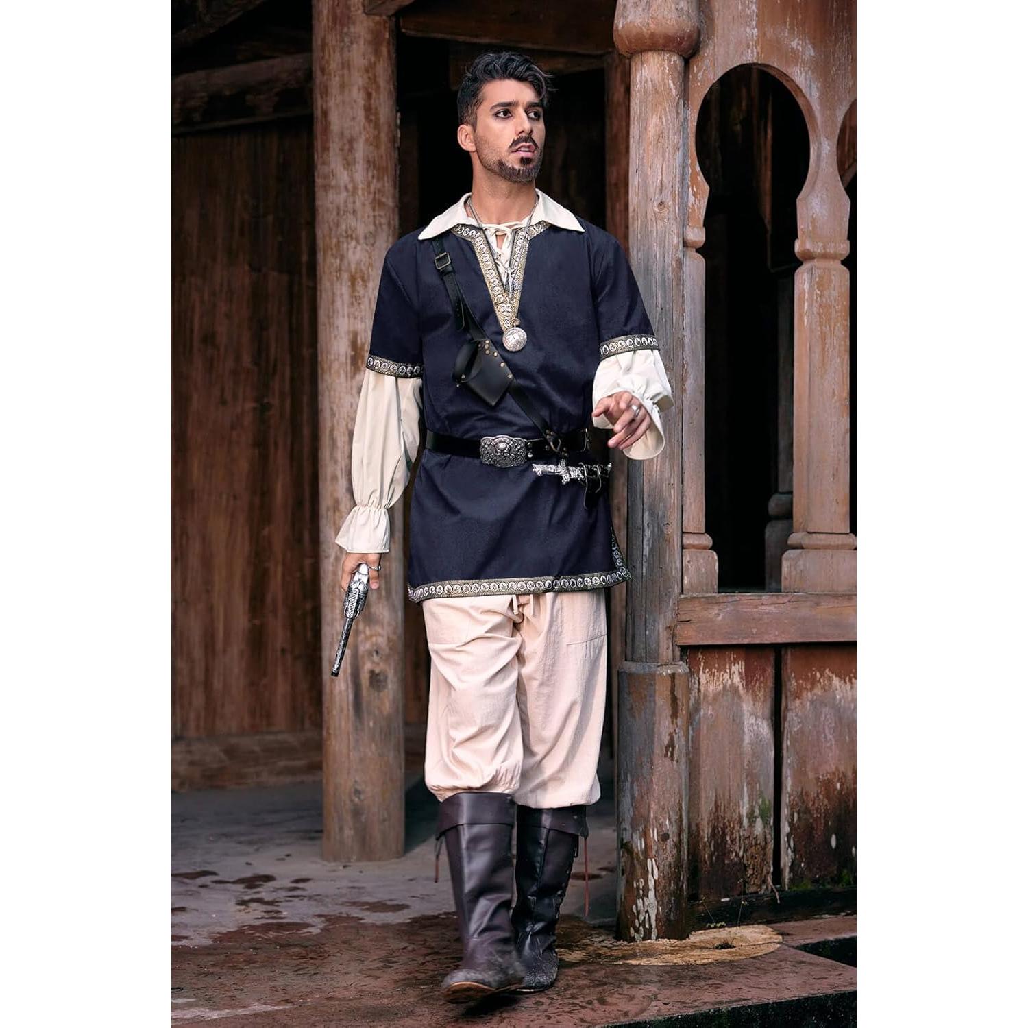 Túnica Medieval Escocesa Renacentista Hombre LARP Azul Marino