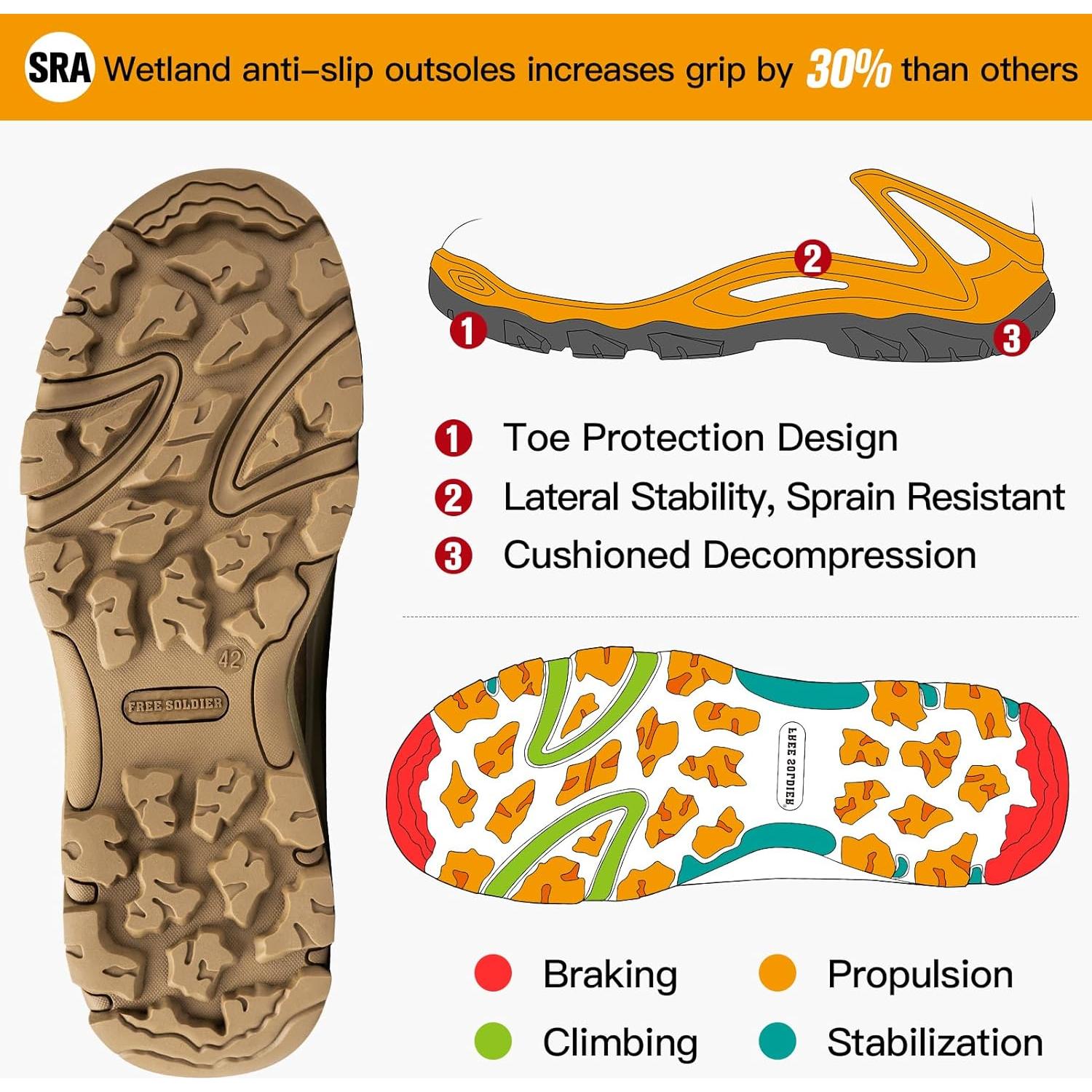 Botas Tácticas Impermeables Free Soldier para Hiking 11 Marrón