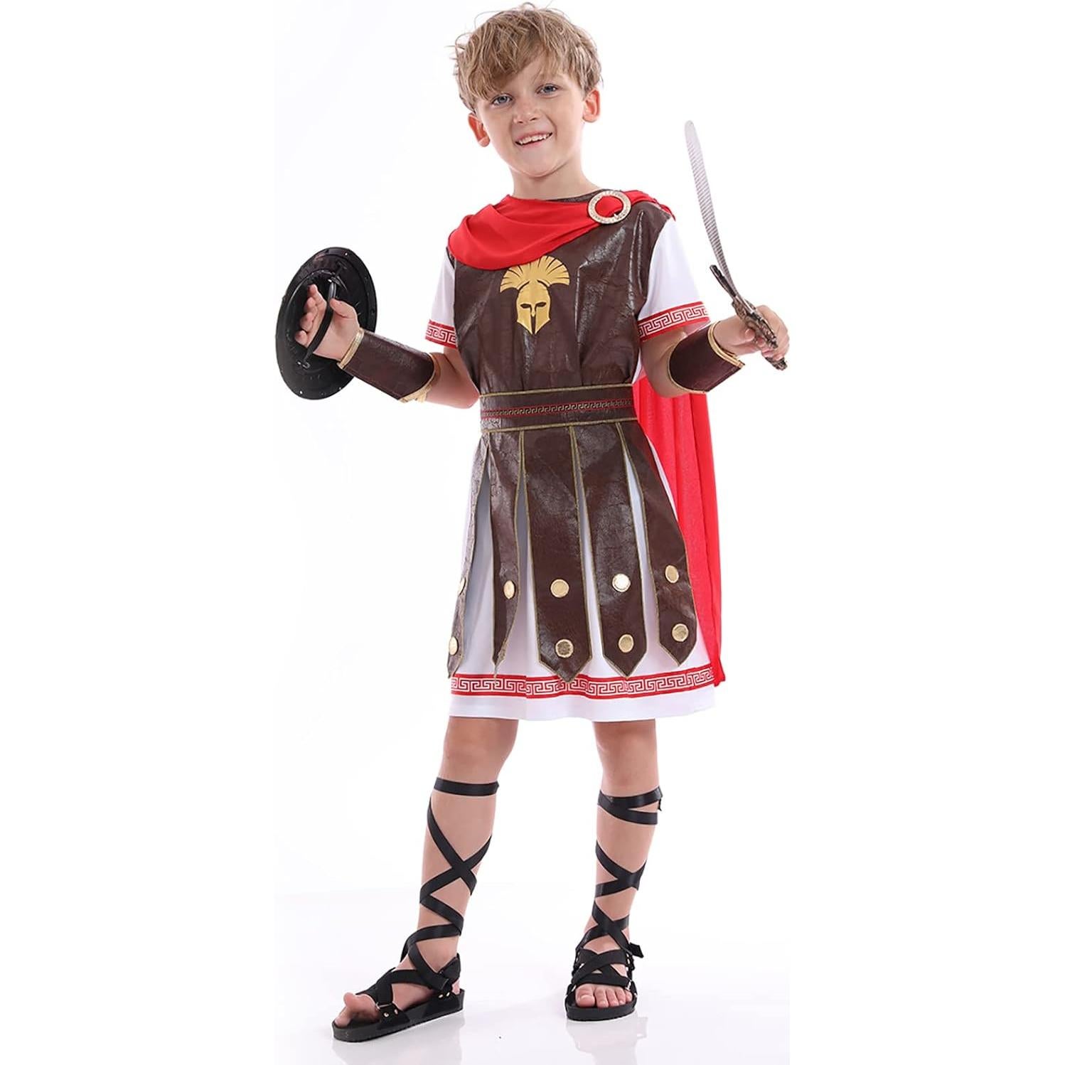 Disfraz de Gladiador Romano para Niños con Capa Roja - Talla L