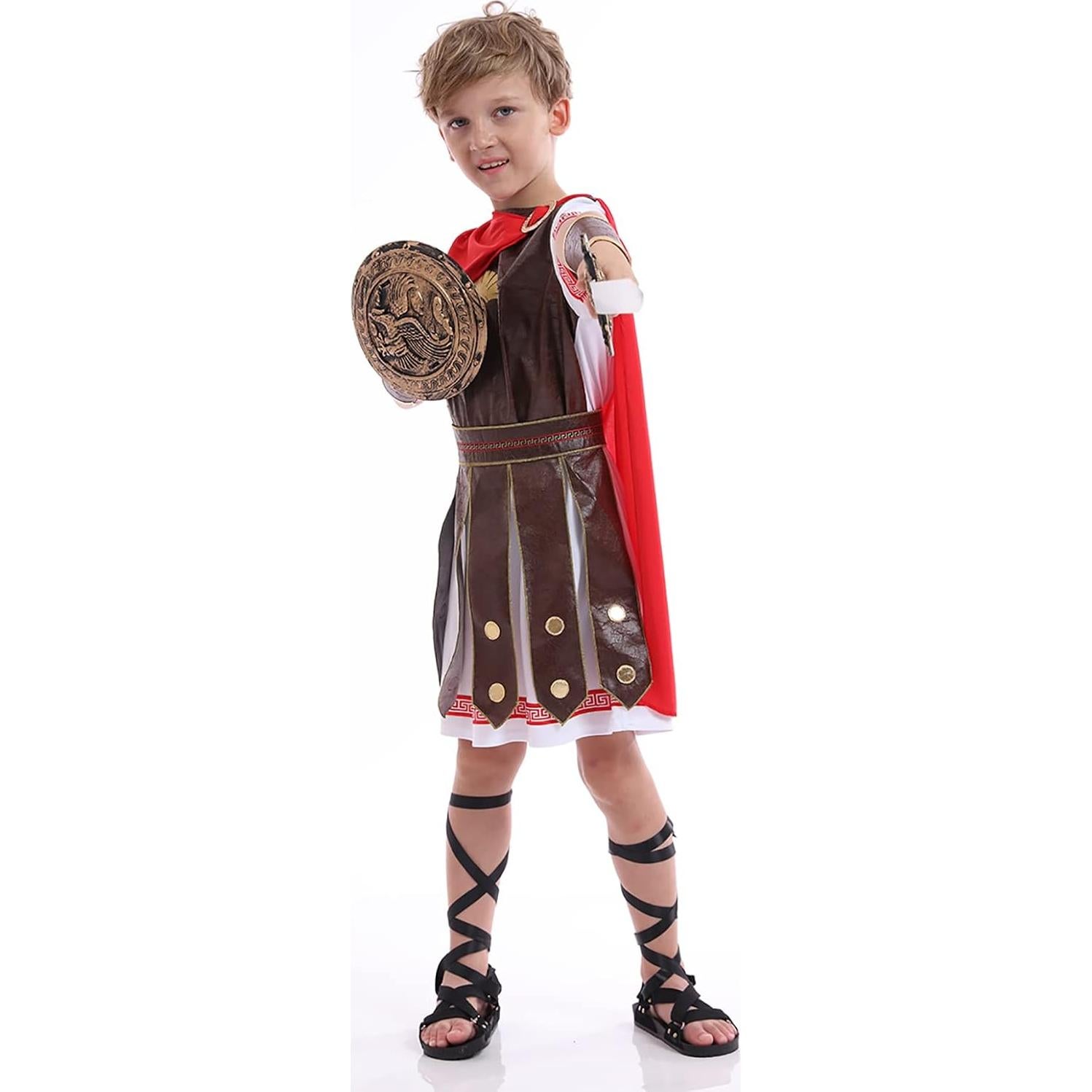Disfraz de Gladiador Romano para Niños con Capa Roja - Talla L