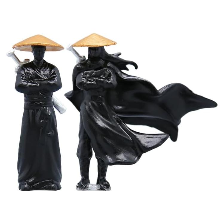 Figuras Ninja Miniatura Homoyoyo - Estatuas de Jardín Zen 2 Pcs