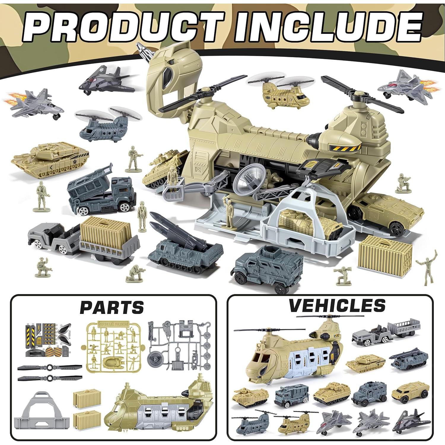 Juego de Juguetes de Helicóptero Militar XDUOYJOY - 25.4 cm