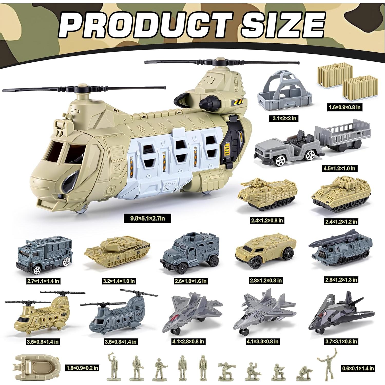 Juego de Juguetes de Helicóptero Militar XDUOYJOY - 25.4 cm