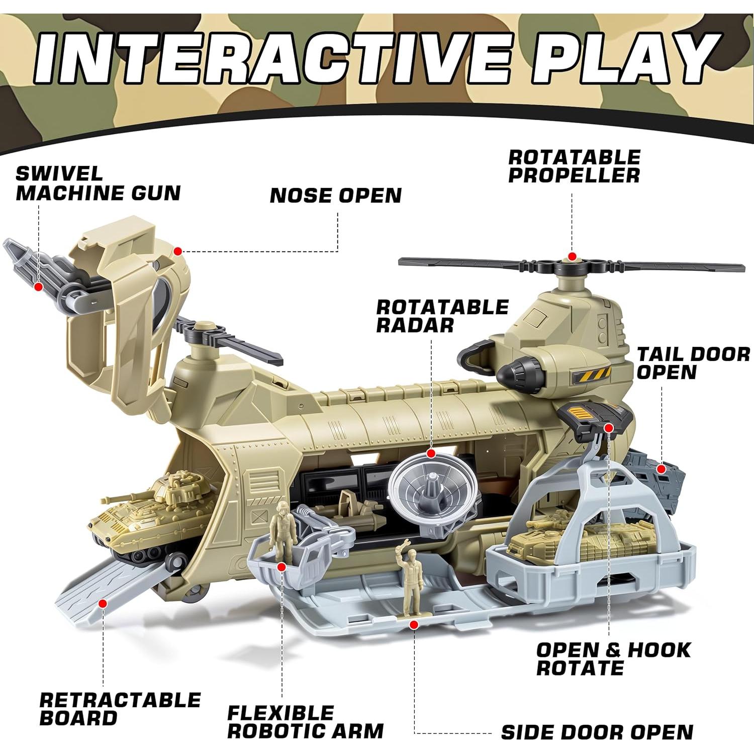 Juego de Juguetes de Helicóptero Militar XDUOYJOY - 25.4 cm
