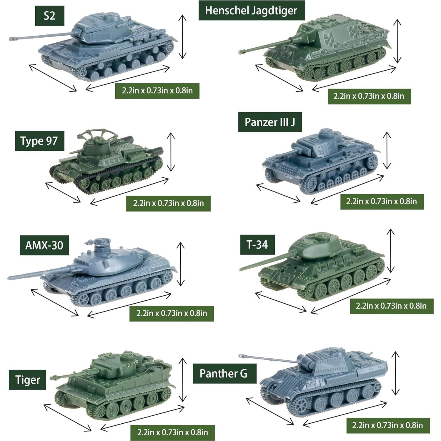 Set de 8 Modelos de Tanques 1:144 4D - T34, Panther, Tiger