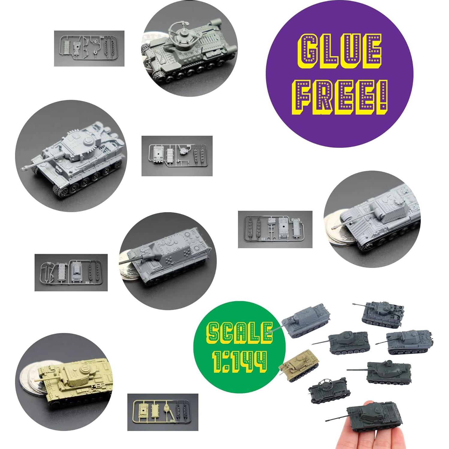 Set de 8 Modelos de Tanques 1:144 4D - T34, Panther, Tiger