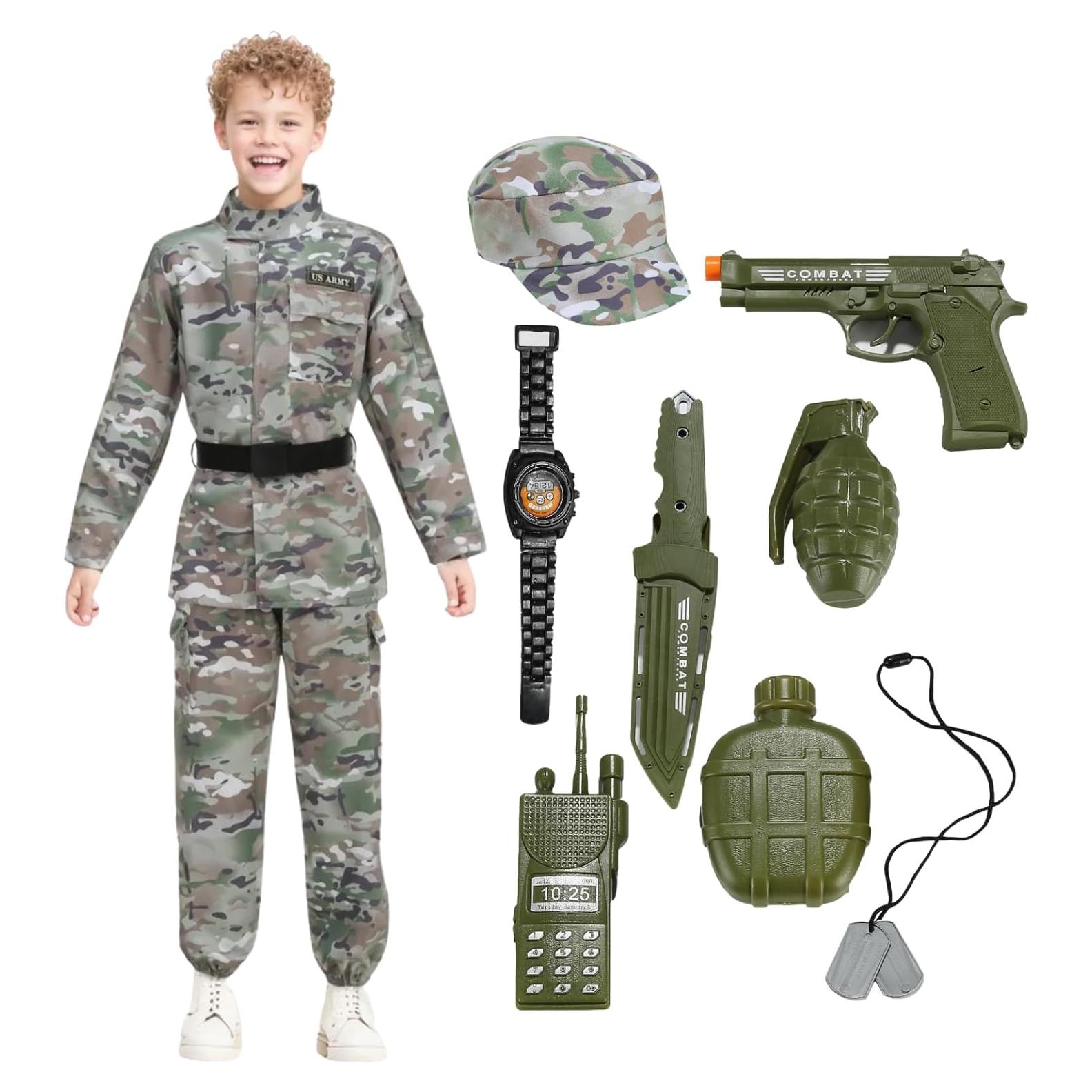 Disfraz Militar Infantil Camuflaje Verde 11 Piezas
