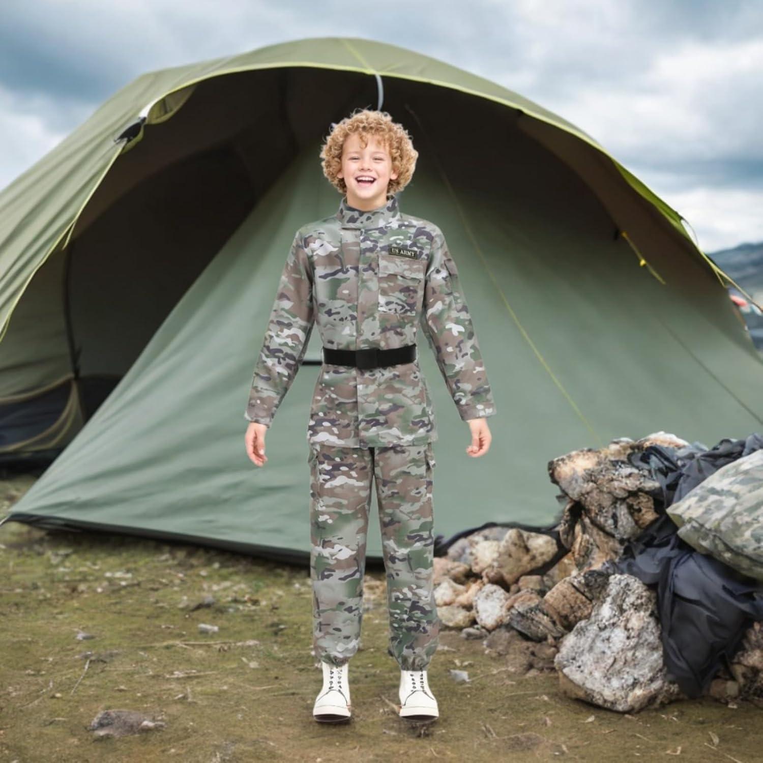 Disfraz Militar Infantil Camuflaje Verde 11 Piezas