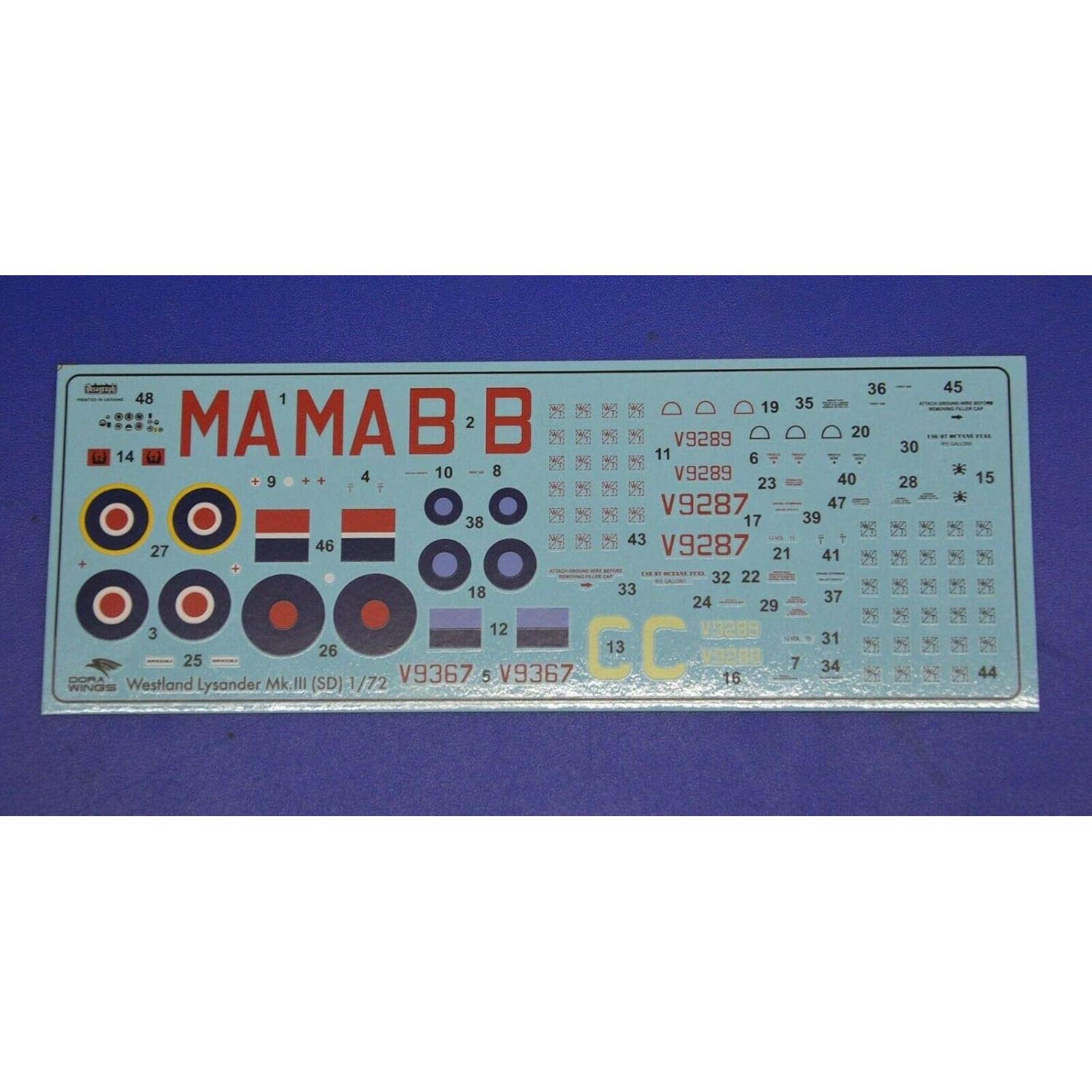 Kit de Modelo de Plástico Dora Wings Lysander Mk.III 1/72