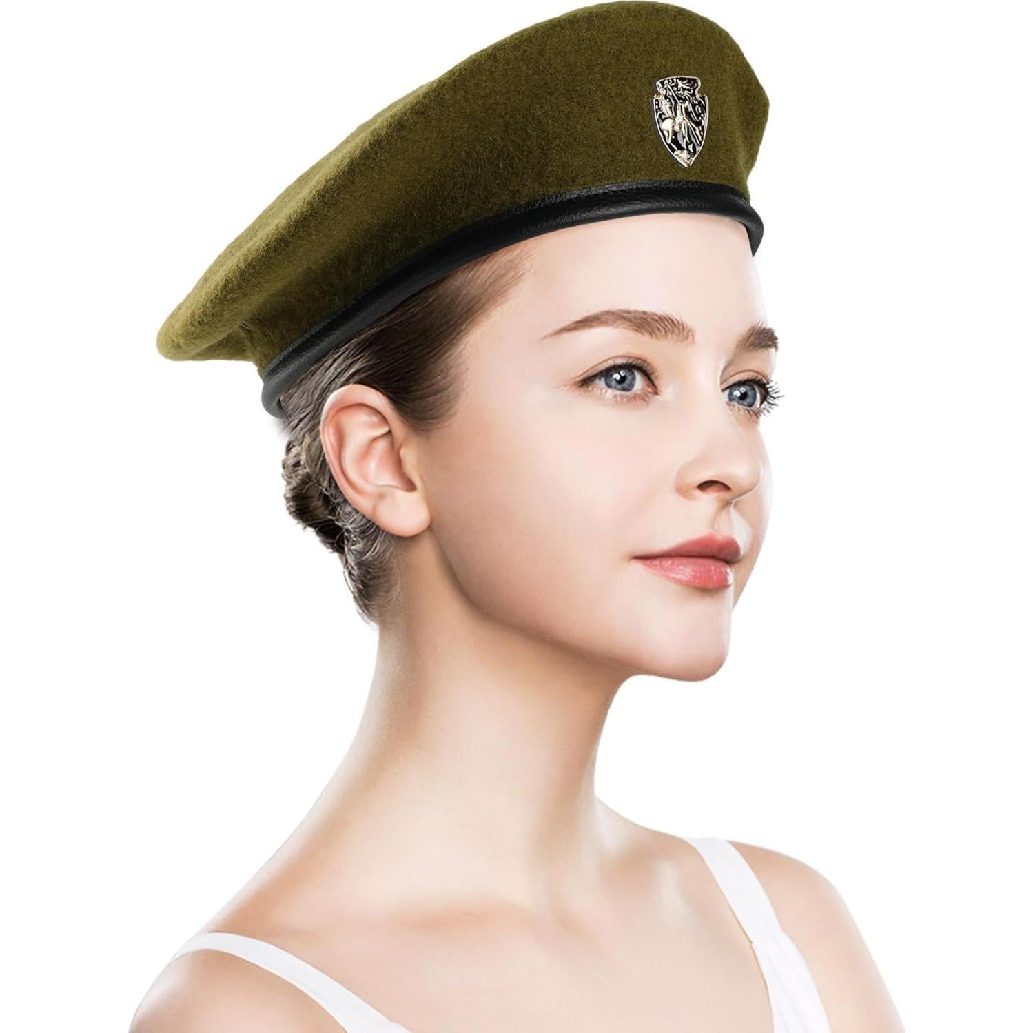 Gorro Beret Militar de Lana Verde Ejército Ajustable