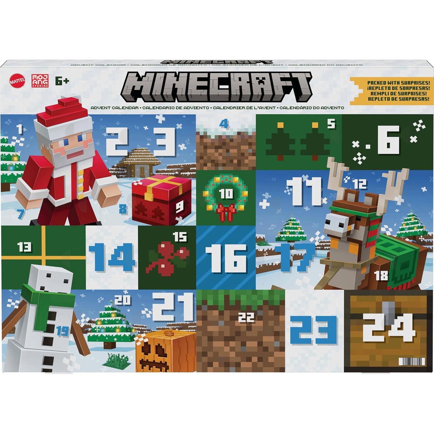 Calendario de Adviento Minecraft Mattel con 3 Figuras y 24 Sorpresas