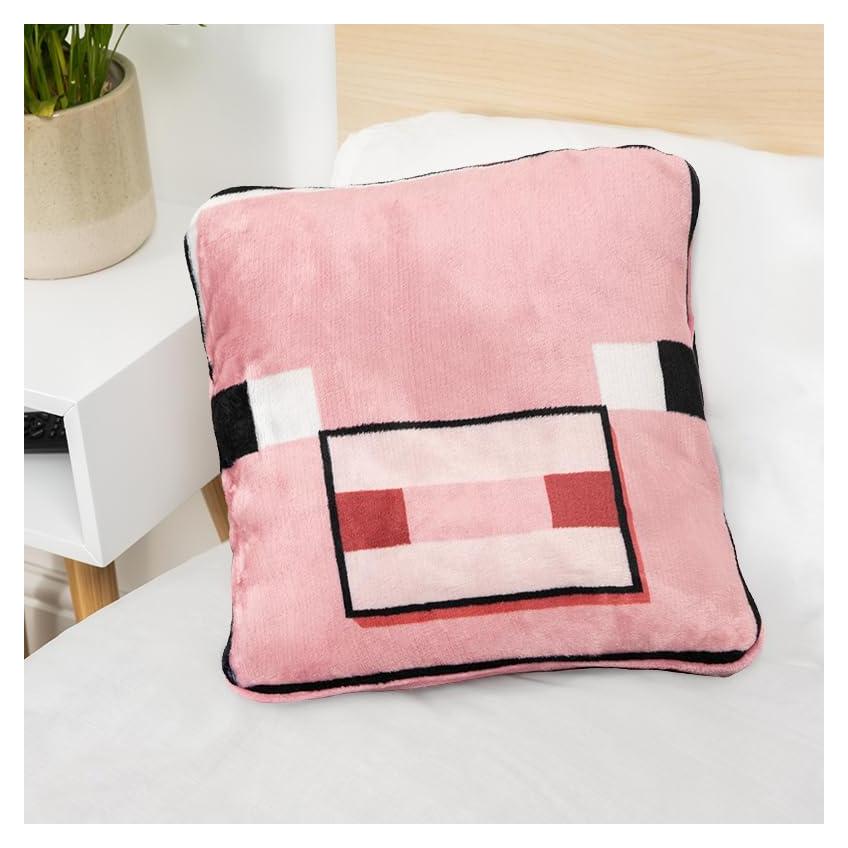 Manta Cojín 2-en-1 Paladone Minecraft Cerdo Rosa 120x150cm