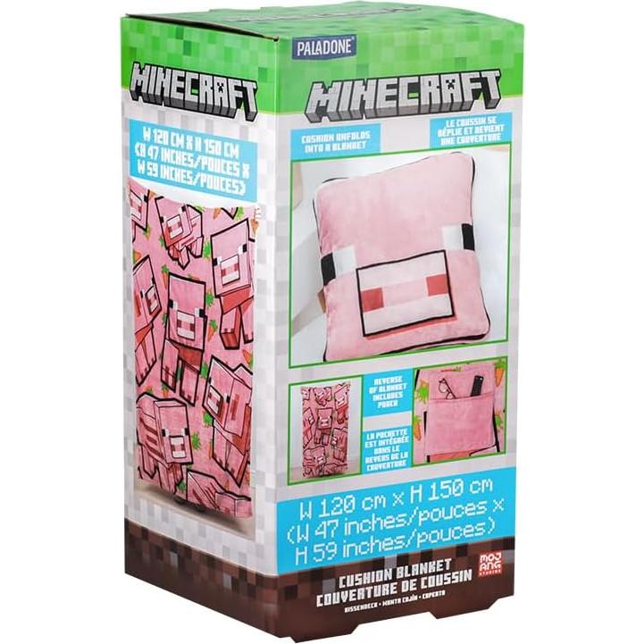 Manta Cojín 2-en-1 Paladone Minecraft Cerdo Rosa 120x150cm