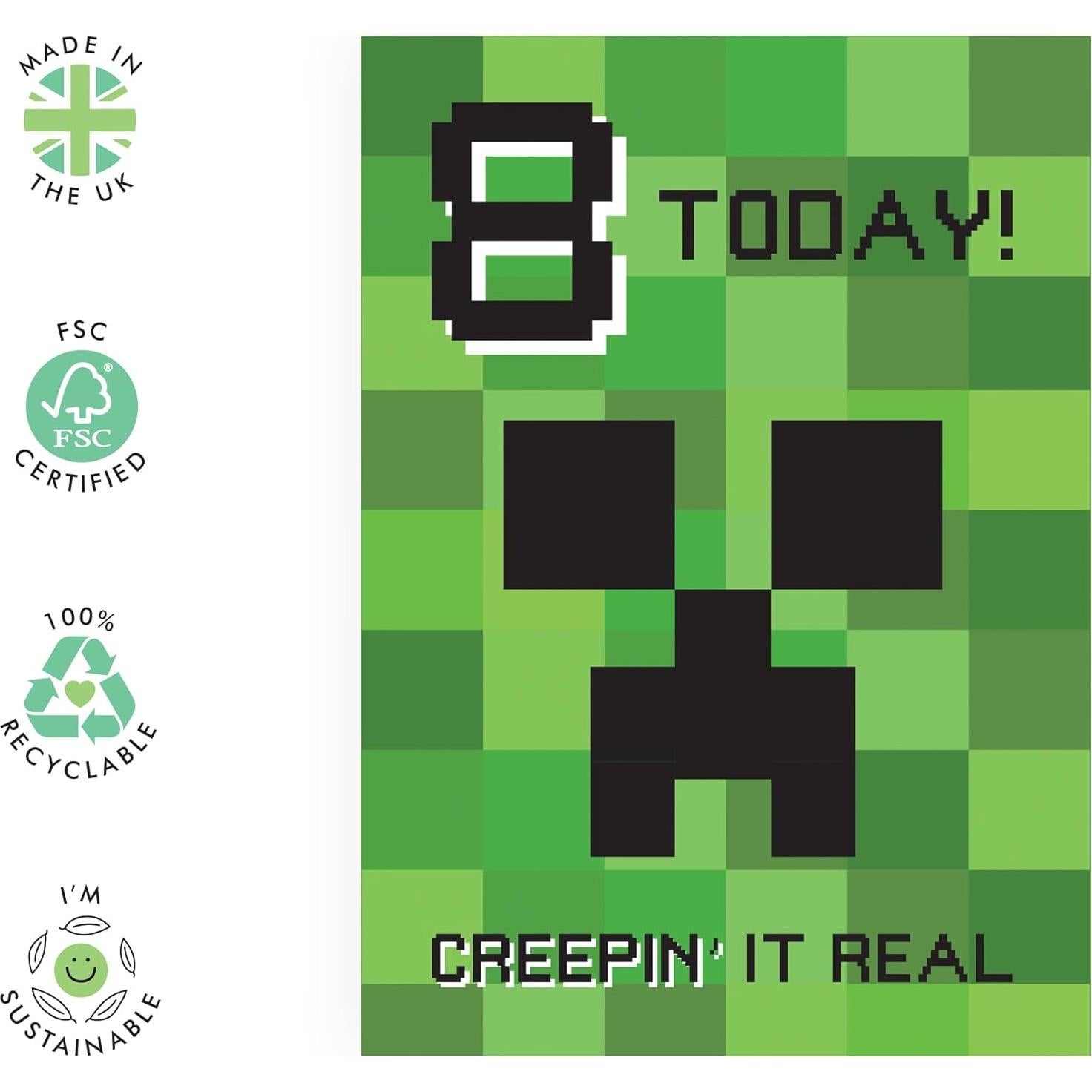 Tarjeta de Cumpleaños 8° Central 23 Minecraft con Stickers