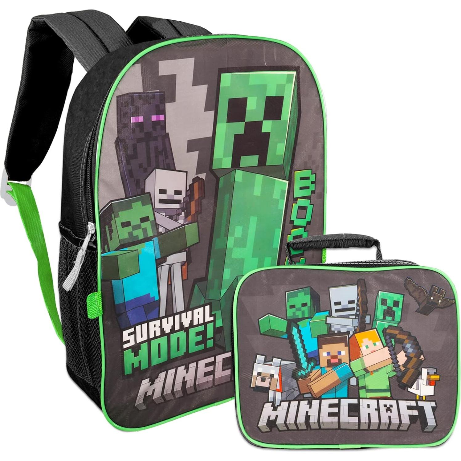 Conjunto Escolar Minecraft: Mochila 40.64 cm + Almuerzo + Accesorios