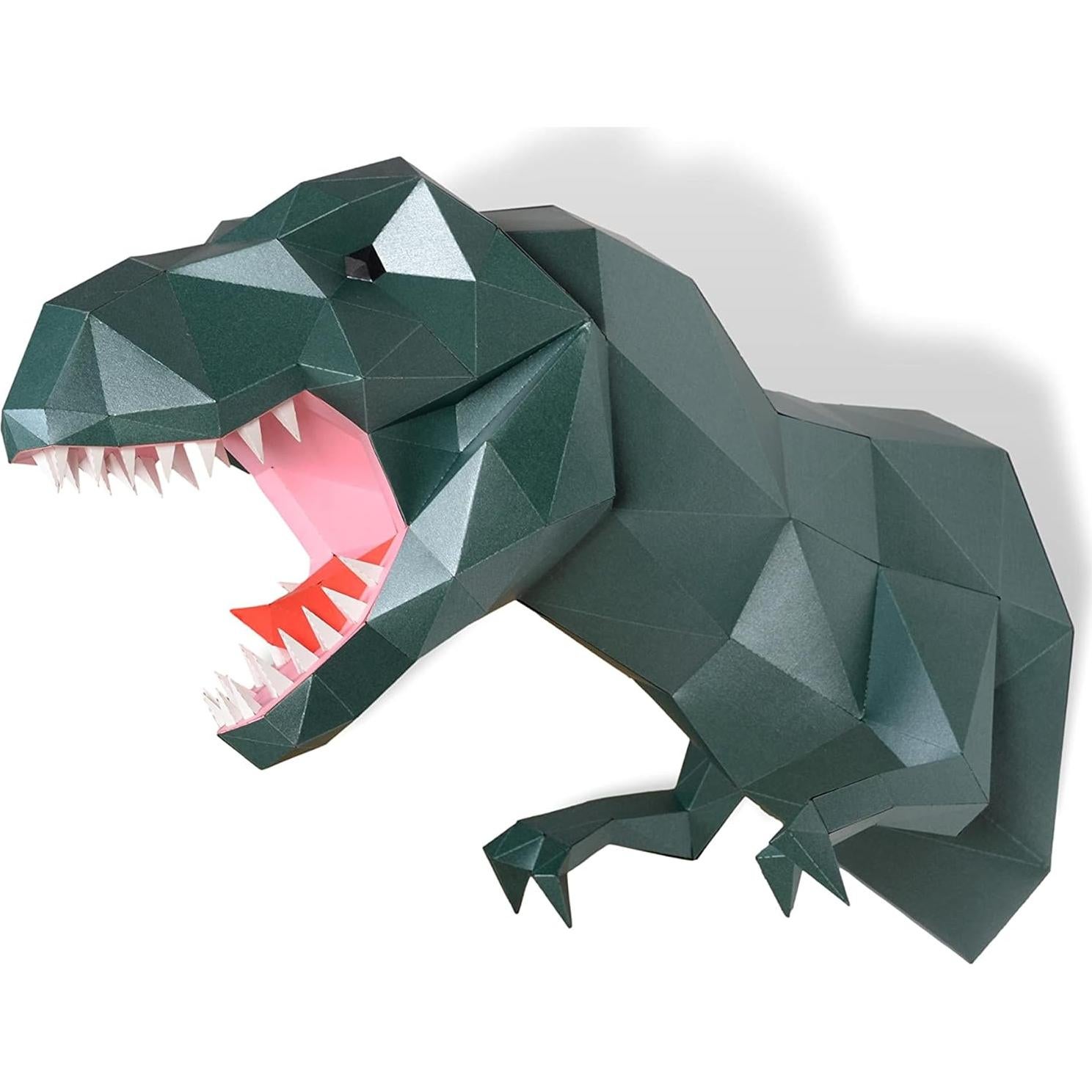 Trofeo de Tyrannosaurus rex DIY - Escultura de Papel 3D Verde