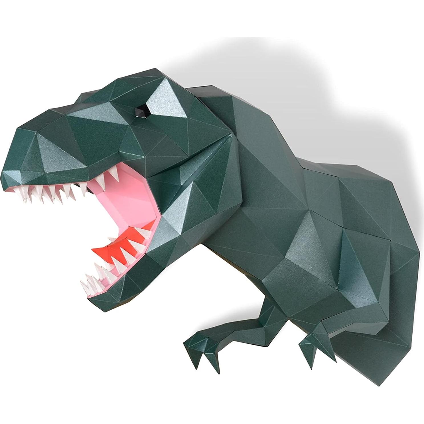 Trofeo de Tyrannosaurus rex DIY - Escultura de Papel 3D Verde