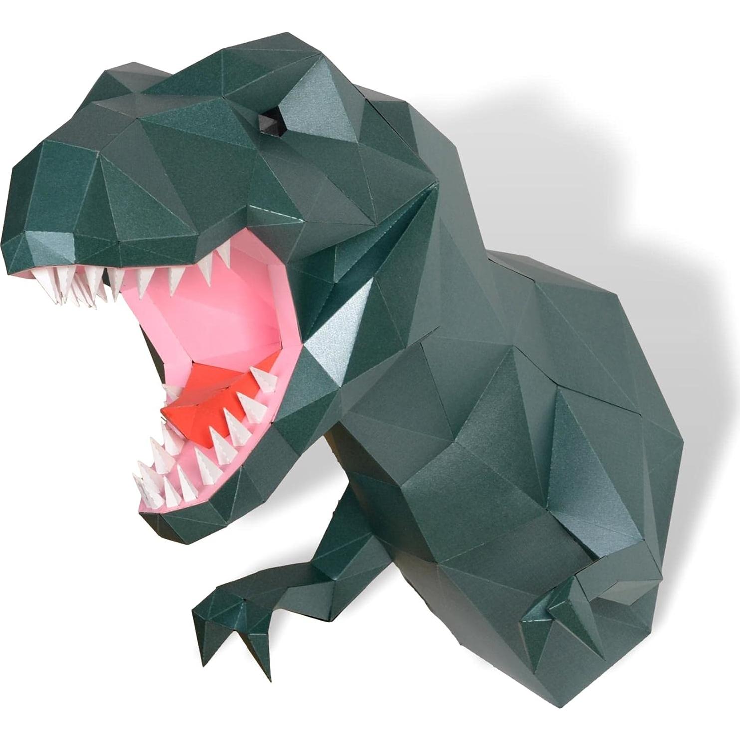 Trofeo de Tyrannosaurus rex DIY - Escultura de Papel 3D Verde