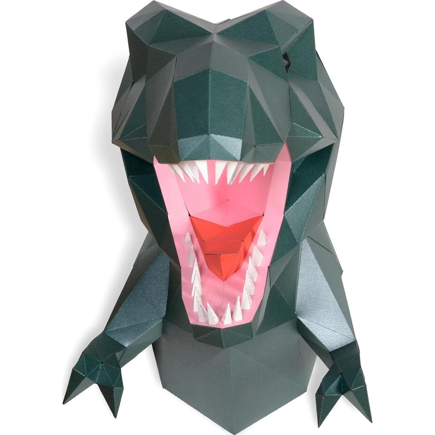Trofeo de Tyrannosaurus rex DIY - Escultura de Papel 3D Verde