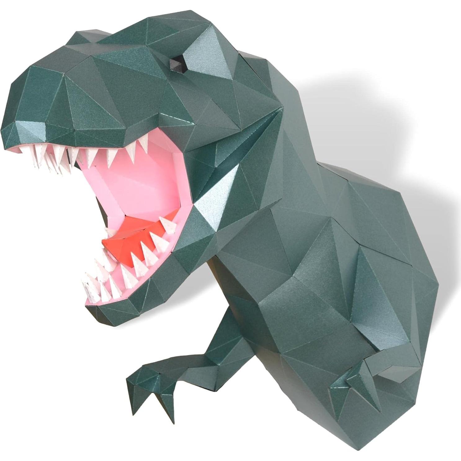 Trofeo de Tyrannosaurus rex DIY - Escultura de Papel 3D Verde