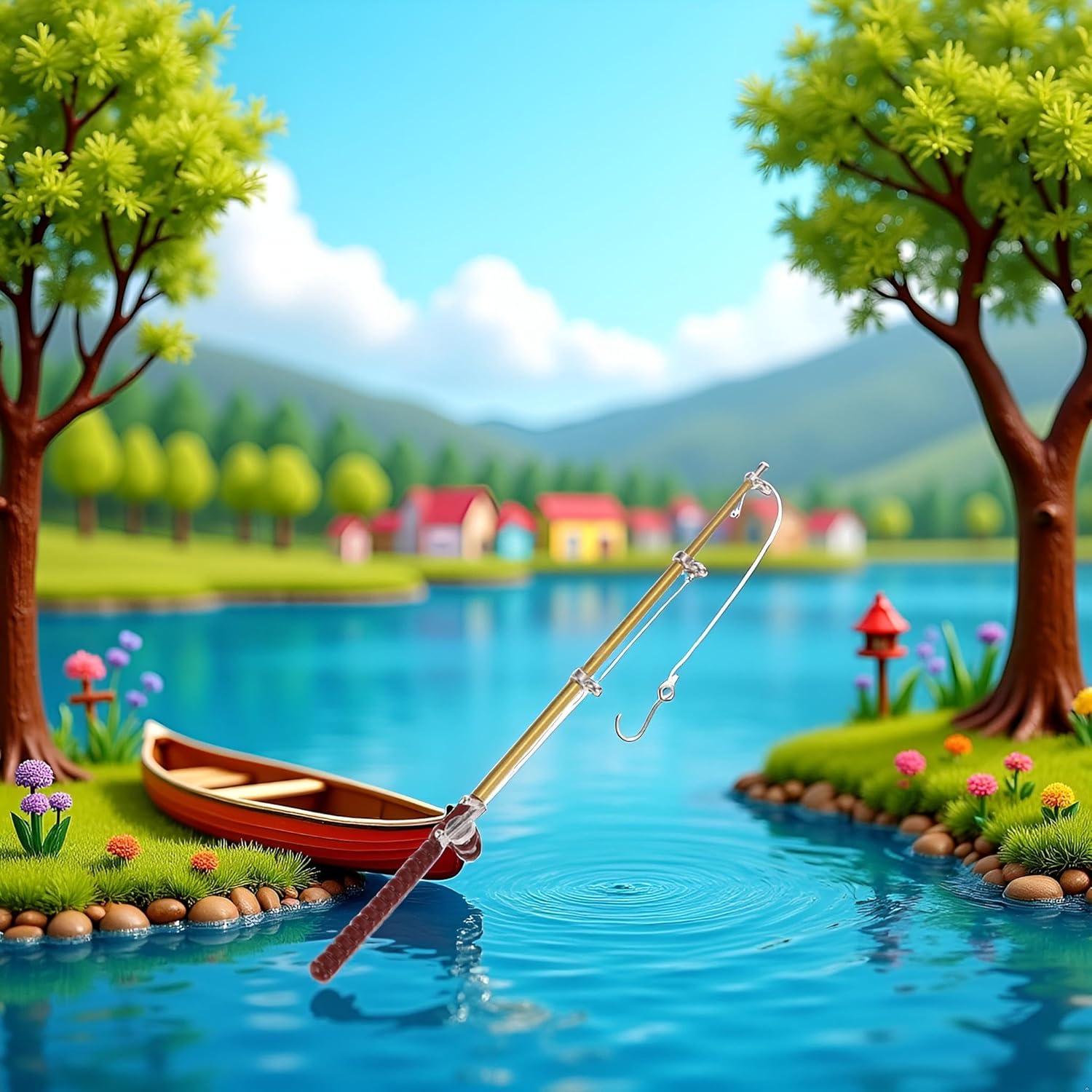 Miniatura Caña de Pescar 1/12 Jowxsx Accesorio Casa de Muñecas