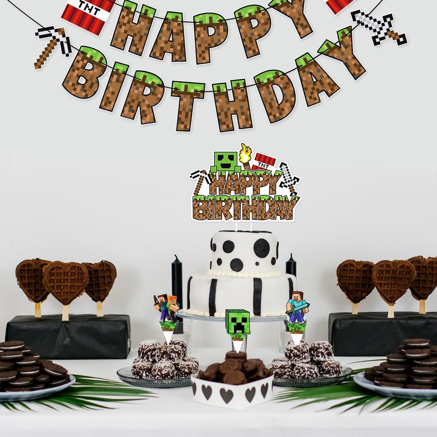 Toppers de pastel de cumpleaños Pixel Game Happay - Decoración temática