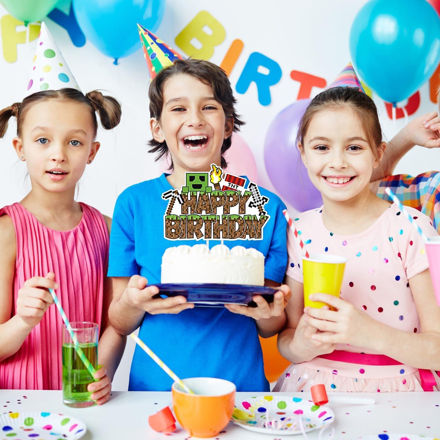 Toppers de pastel de cumpleaños Pixel Game Happay - Decoración temática