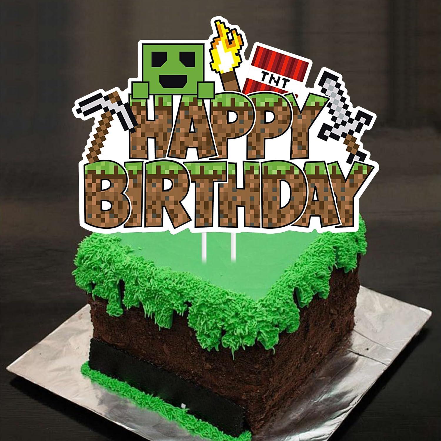 Toppers de pastel de cumpleaños Pixel Game Happay - Decoración temática