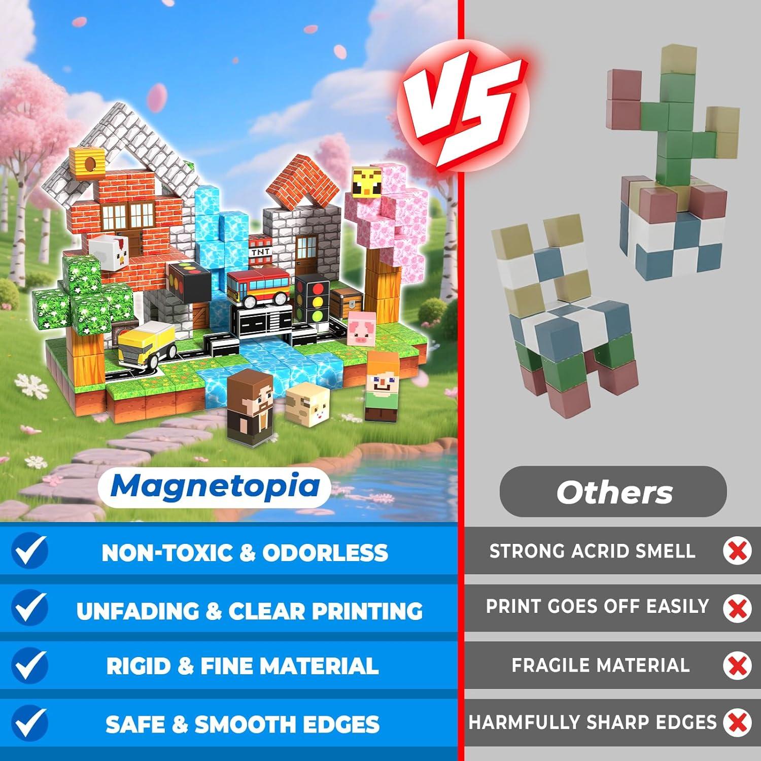 200 Bloques Magnéticos de Construcción Magnetopia - Juguetes para Niños 3-12 Años