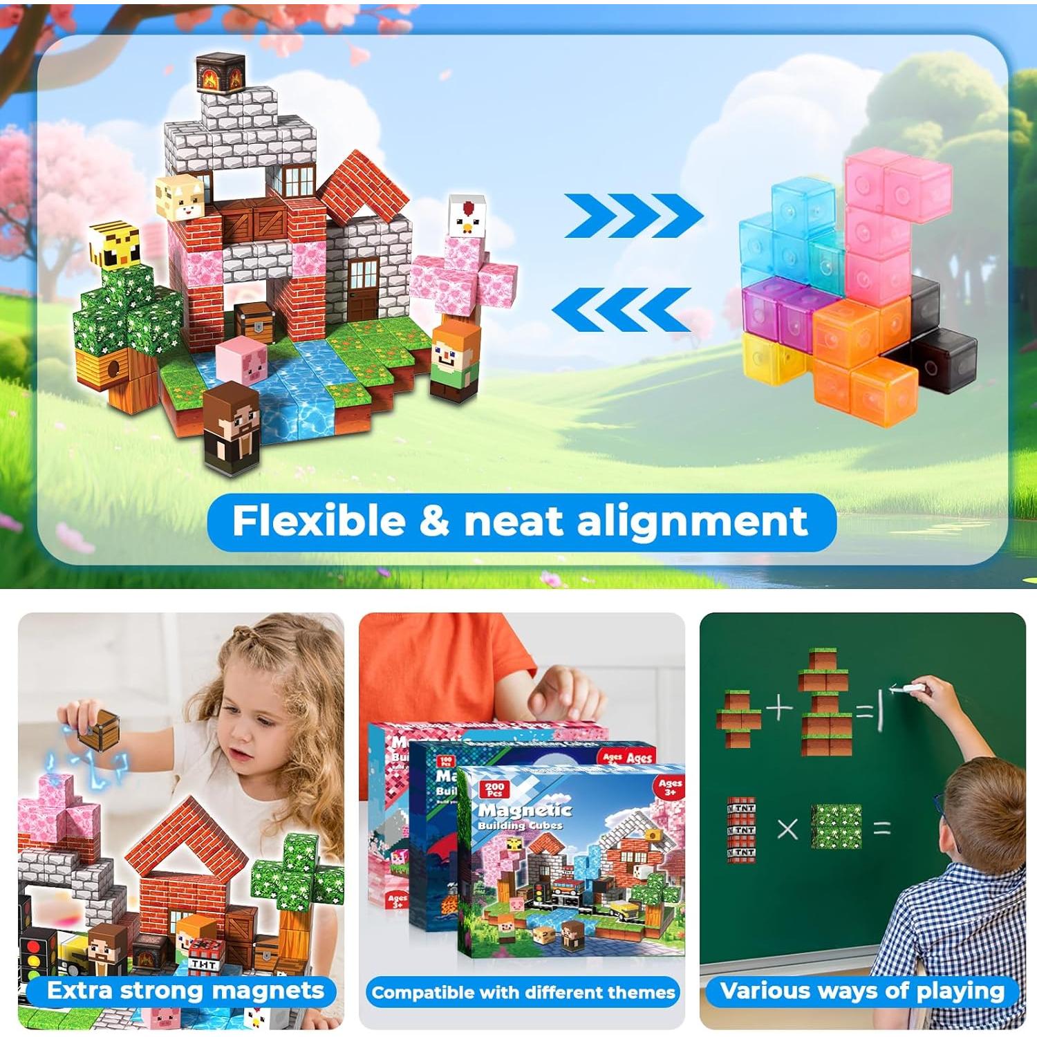 200 Bloques Magnéticos de Construcción Magnetopia - Juguetes para Niños 3-12 Años