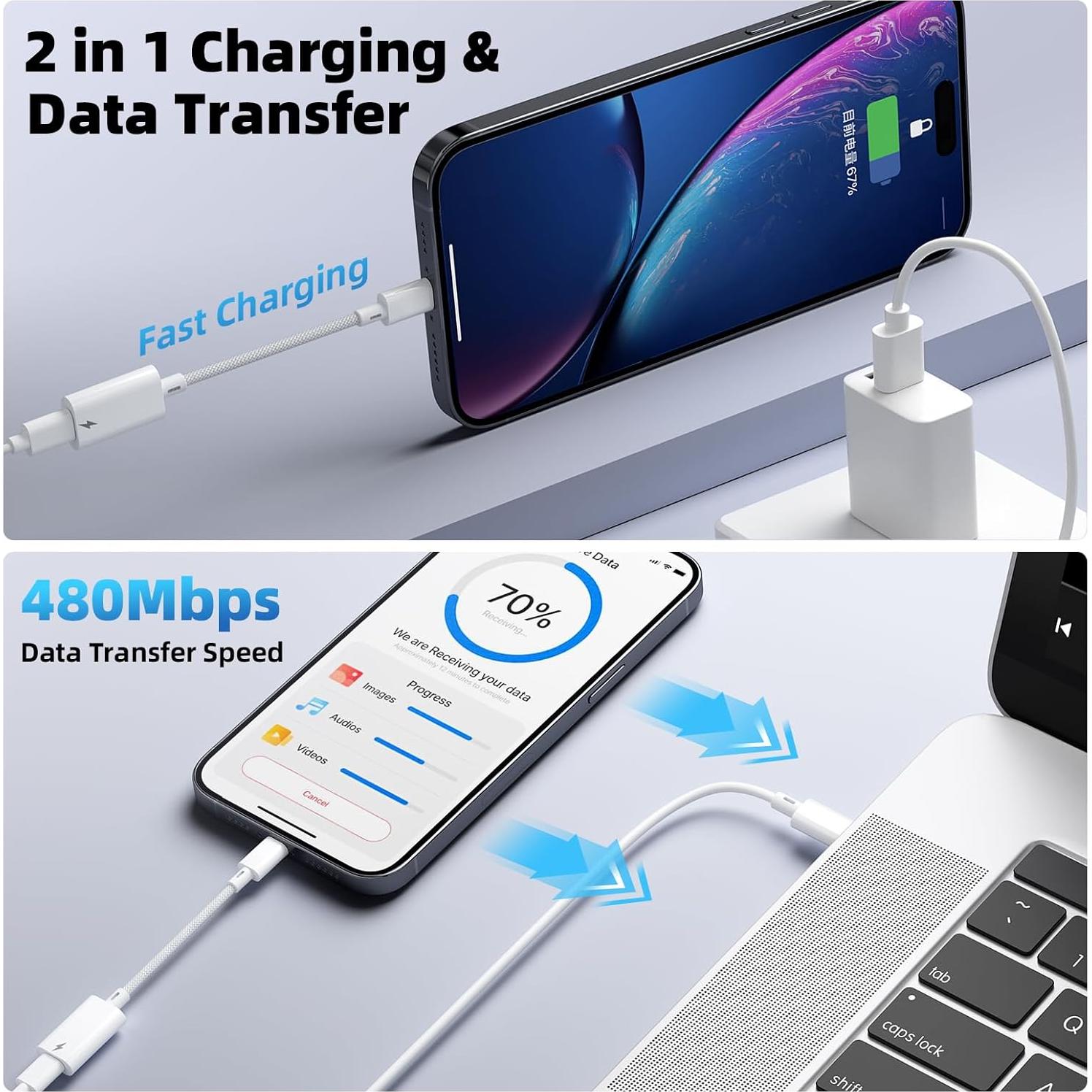 Adaptador Lightning a USB C Vcddom 2 Pack Carga Rápida