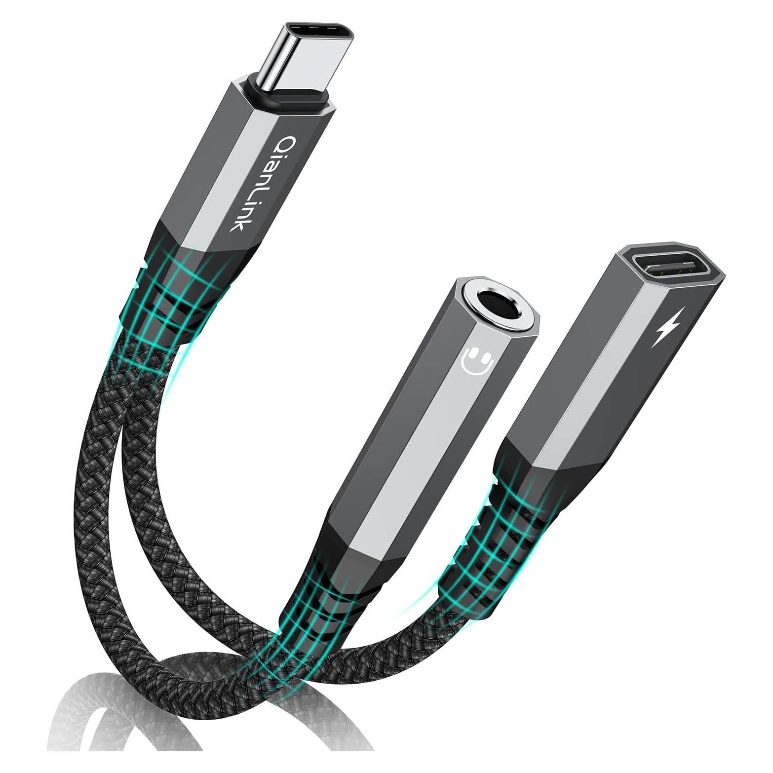 Adaptador USB C a 3.5mm y Cargador QianLink 60W - 2 en 1