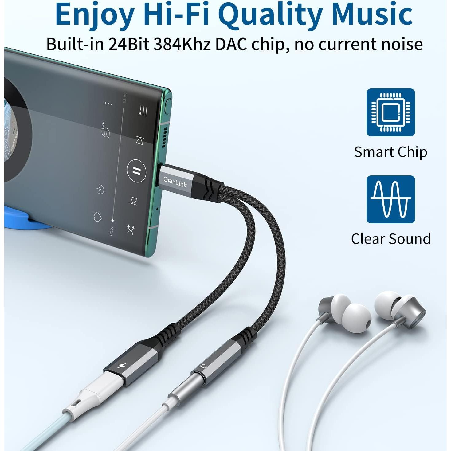 Adaptador USB C a 3.5mm y Cargador QianLink 60W - 2 en 1