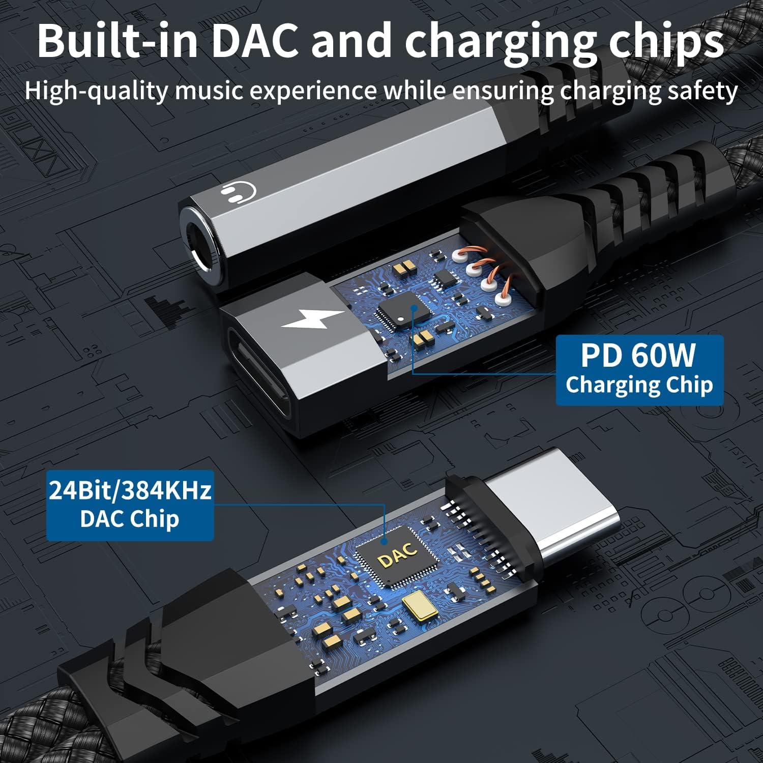 Adaptador USB C a 3.5mm y Cargador QianLink 60W - 2 en 1
