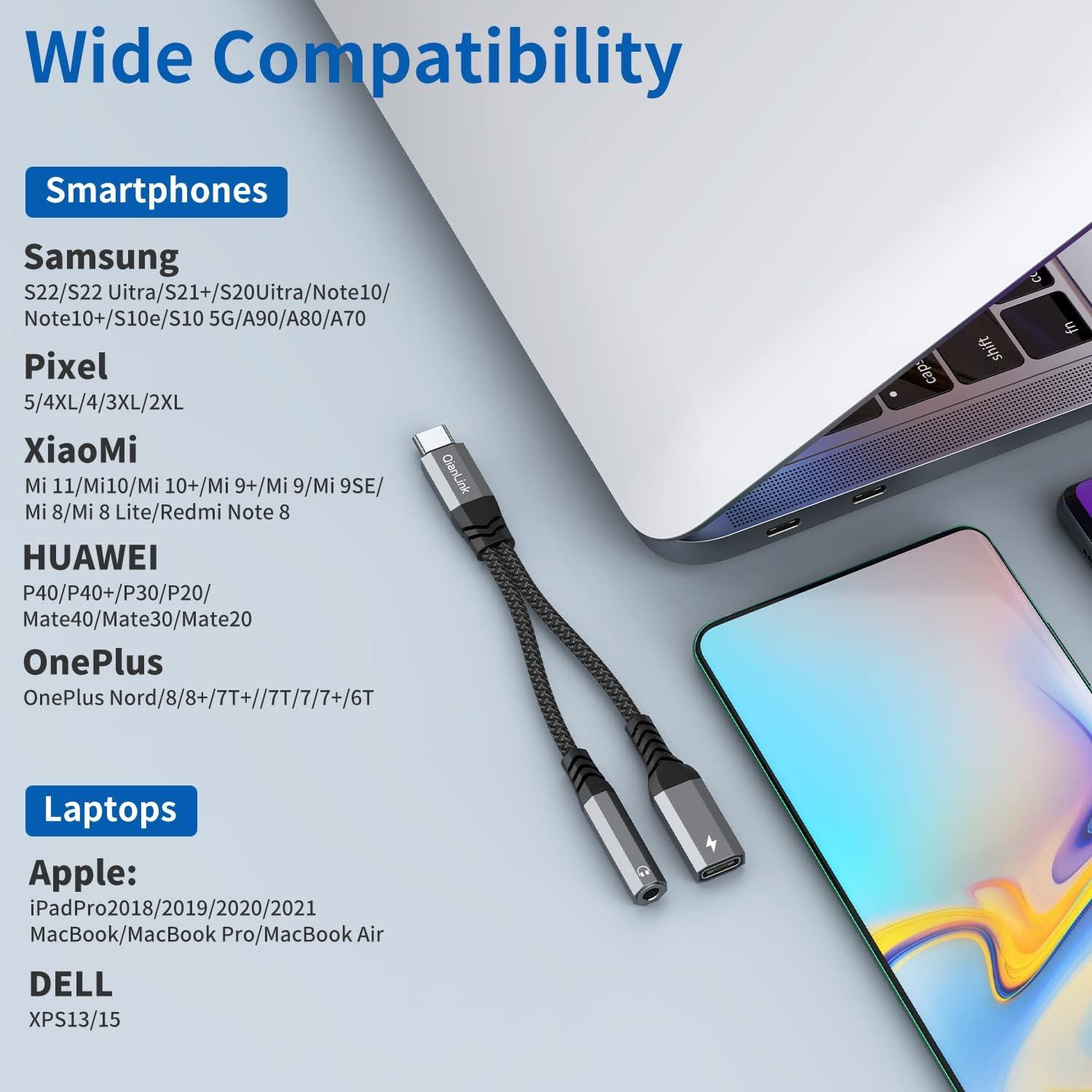 Adaptador USB C a 3.5mm y Cargador QianLink 60W - 2 en 1